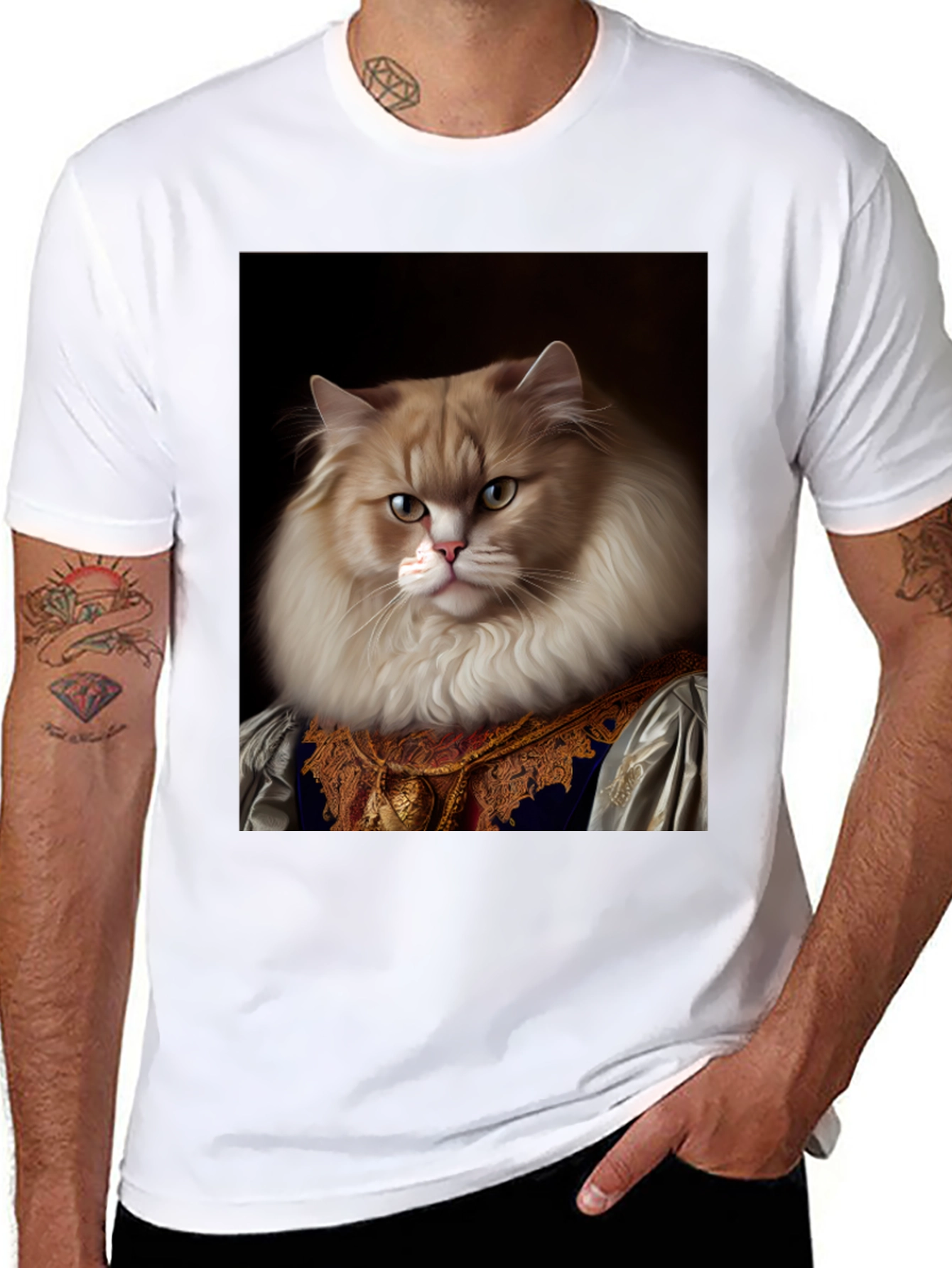Regal Cat Portrait T-Shirt - Unique Design