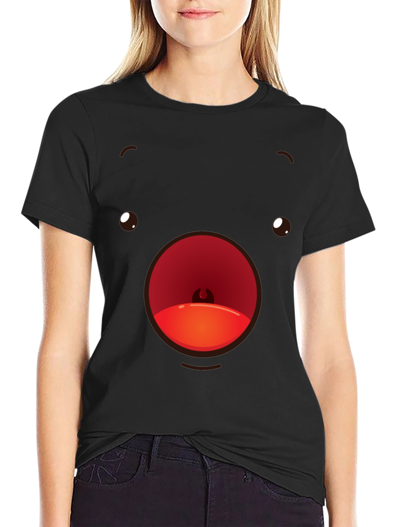 Funny Face T-Shirt Black Crew Neck Soft Cotton