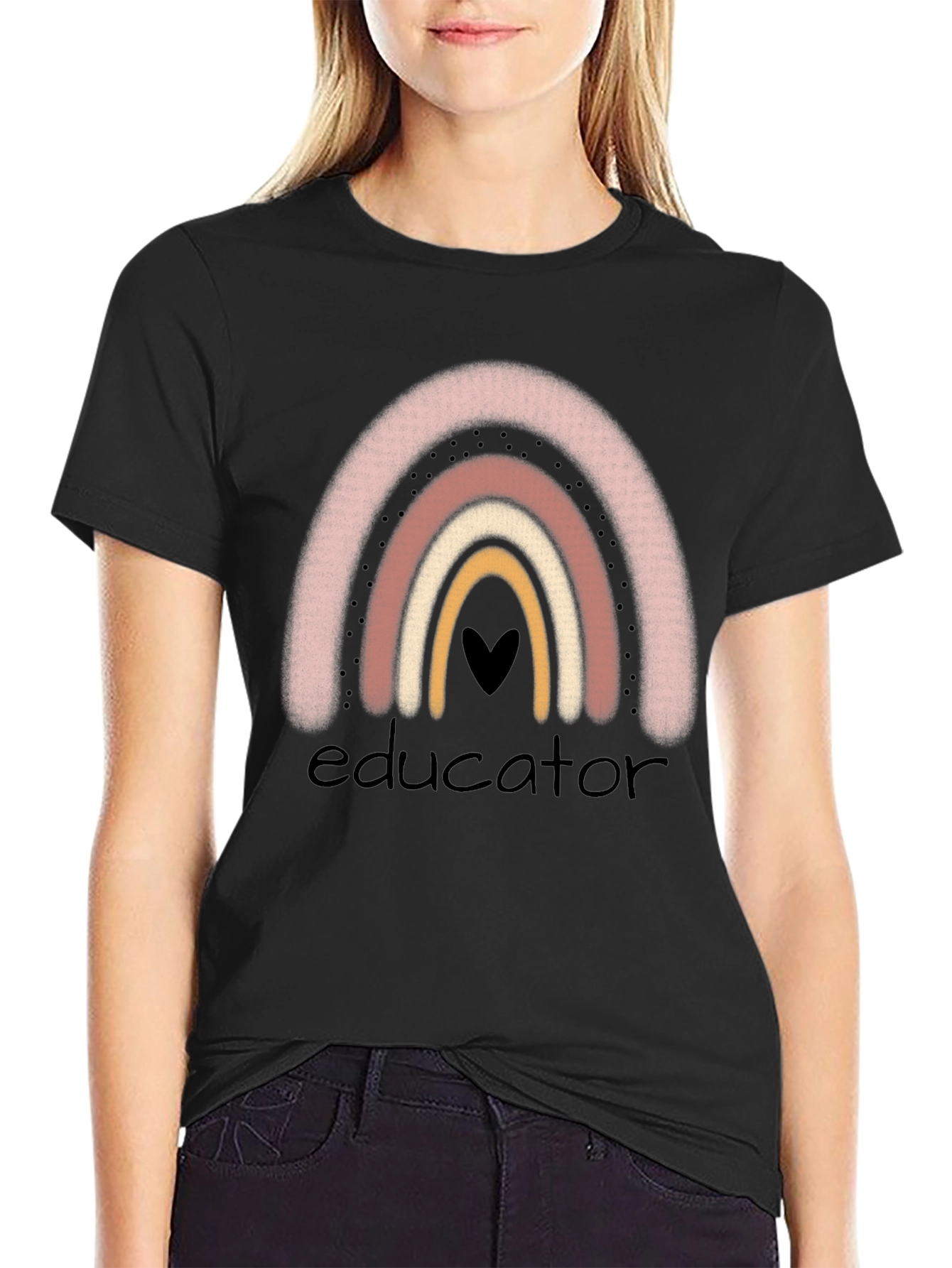 Educator Rainbow Heart Graphic T-Shirt
