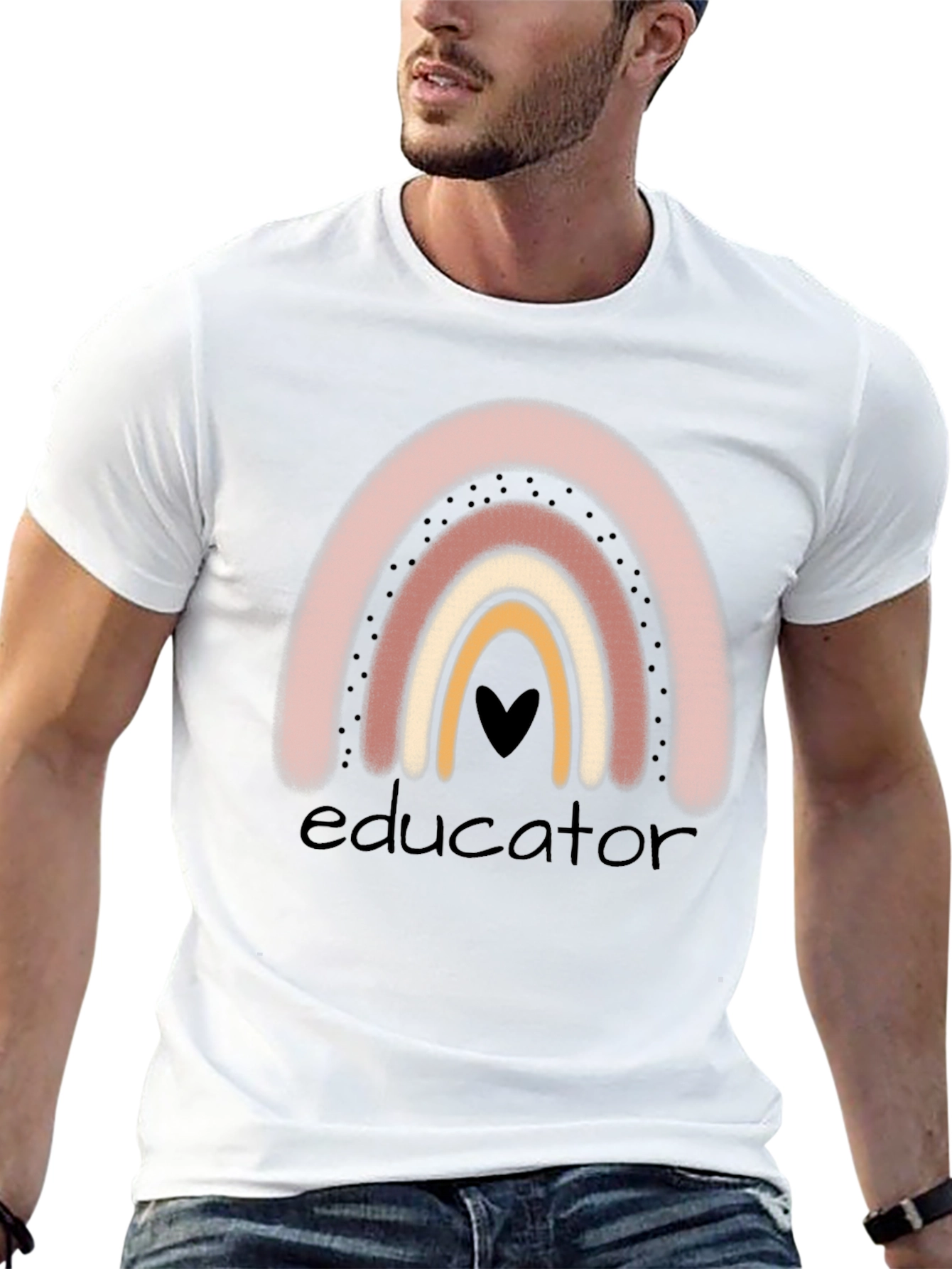 Educator Rainbow Heart Graphic T-Shirt