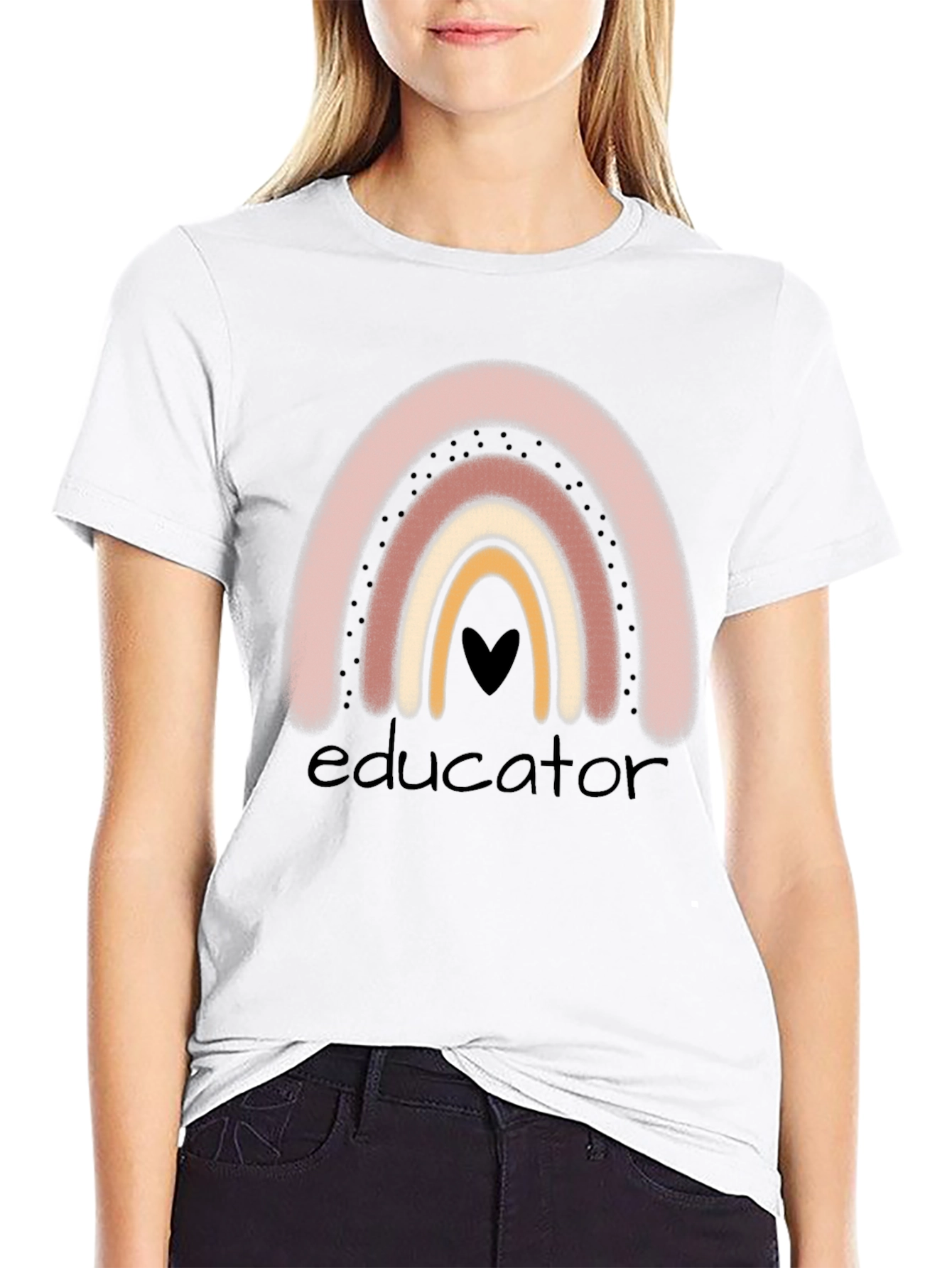 Educator Rainbow Heart Graphic T-Shirt