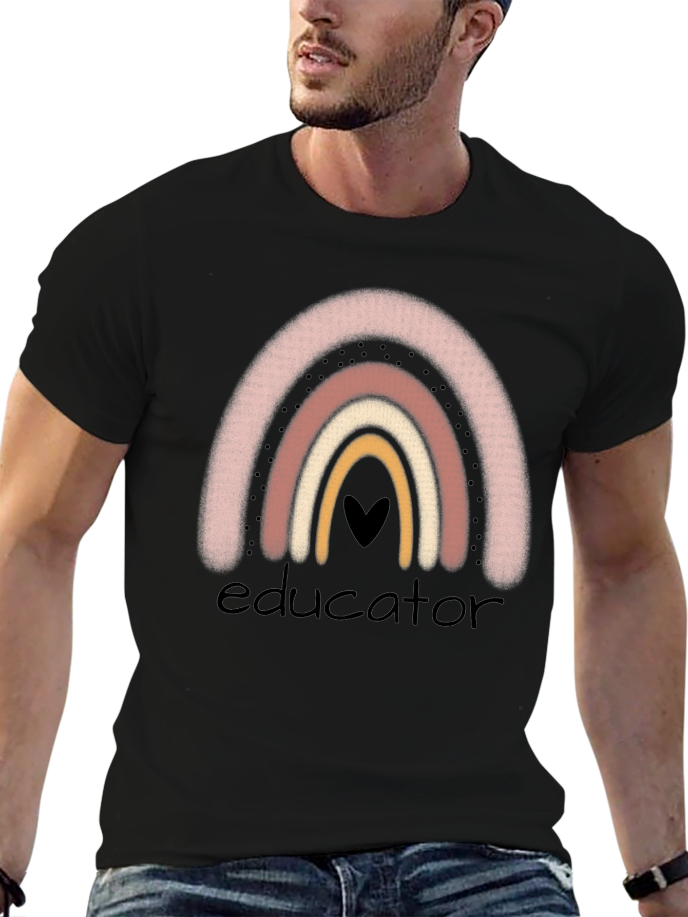 Educator Rainbow Heart Graphic T-Shirt