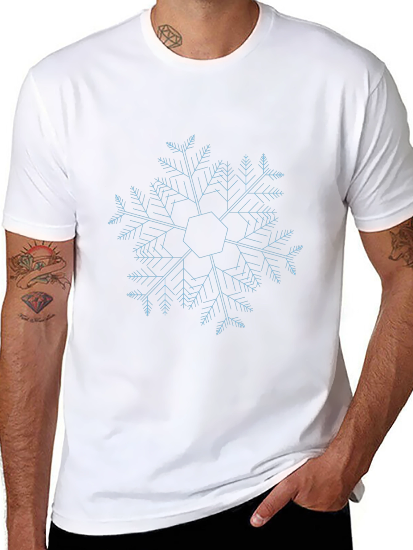 Geometric Snowflake Graphic Tee - Modern Winter Style