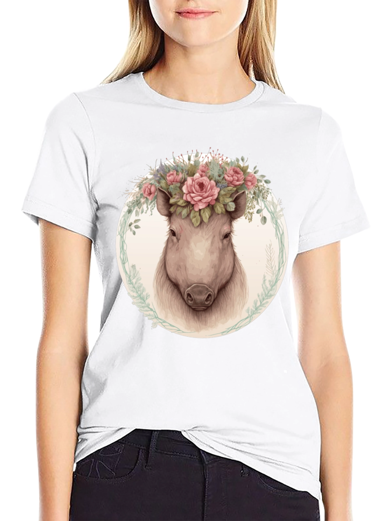Floral Crown Pig Tee