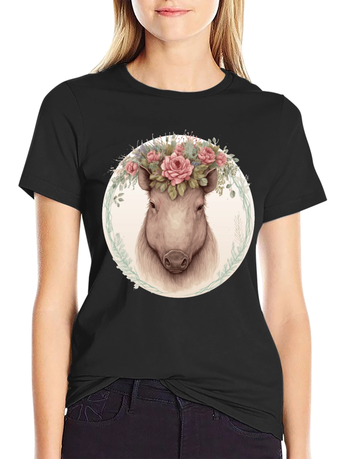 Floral Crown Pig Tee