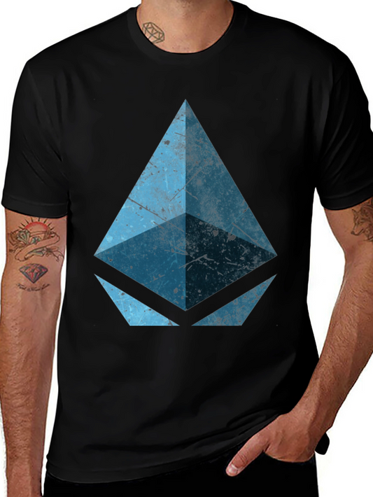 Geometric Blue Graphic Print Black Tee