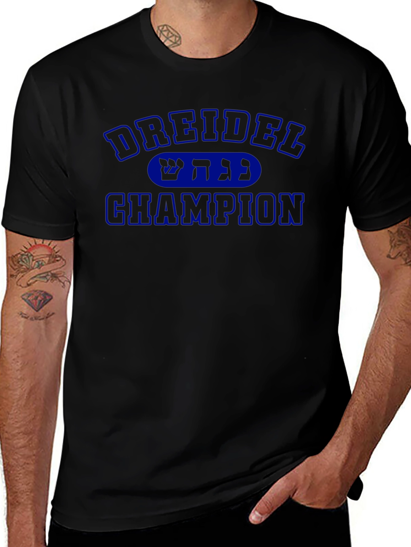 Dreidel Champion T-Shirt - Blue Print Black Tee