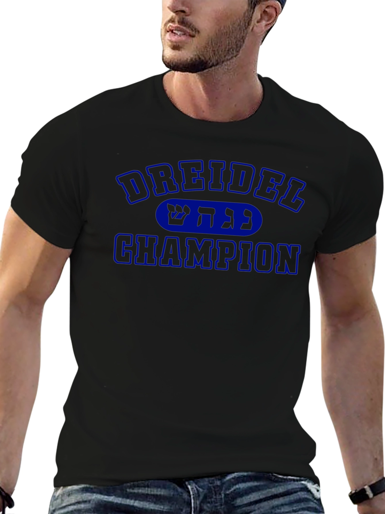 Dreidel Champion T-Shirt - Blue Print Black Tee