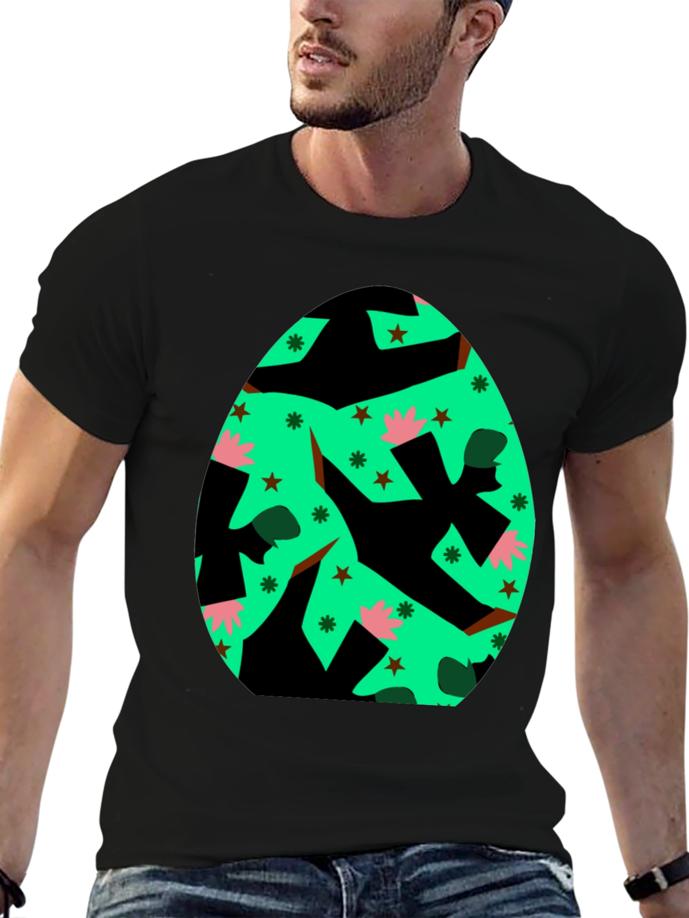 Novelty Easter Egg Graphic Tee - Black