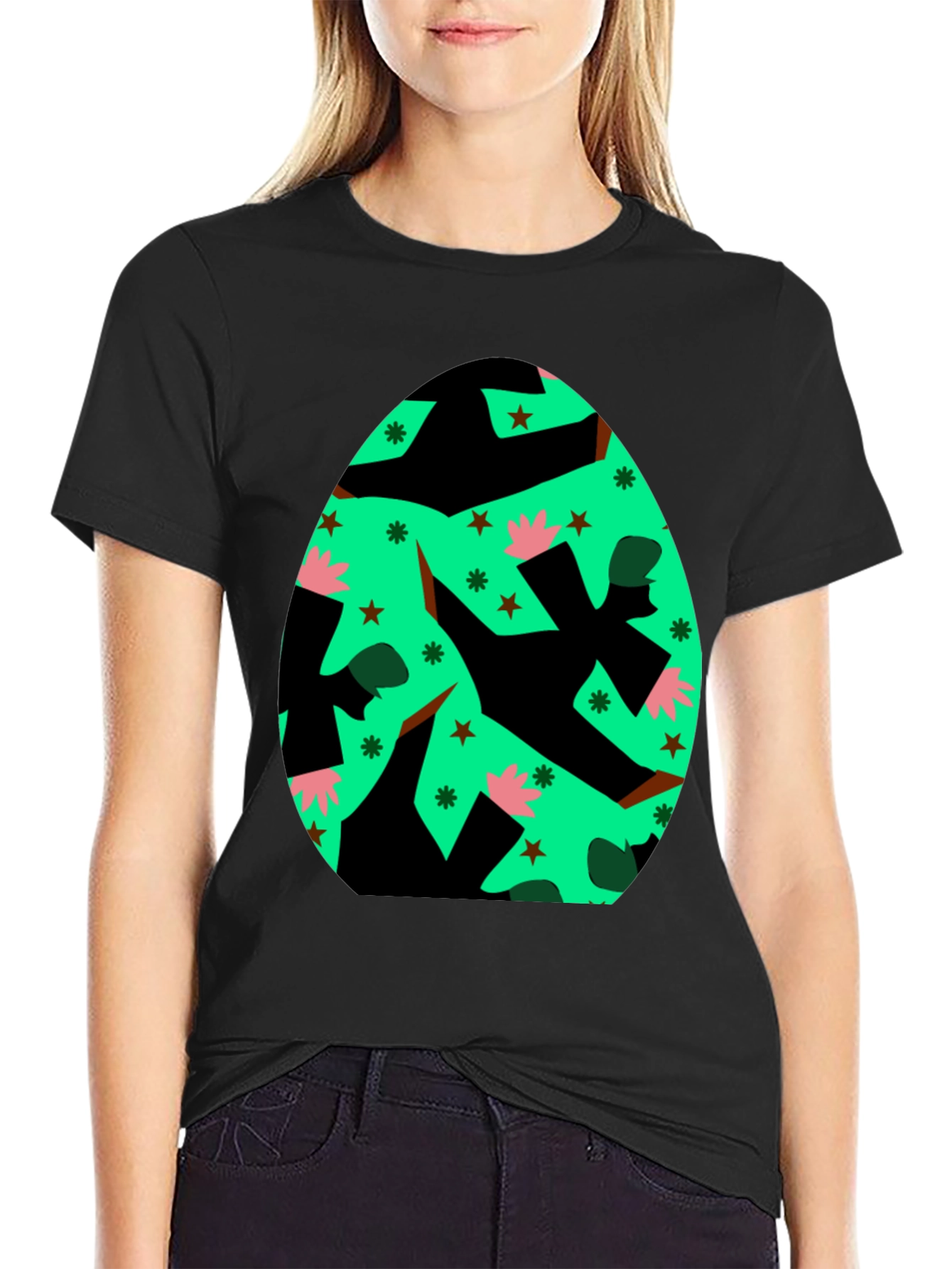 Novelty Easter Egg Graphic Tee - Black