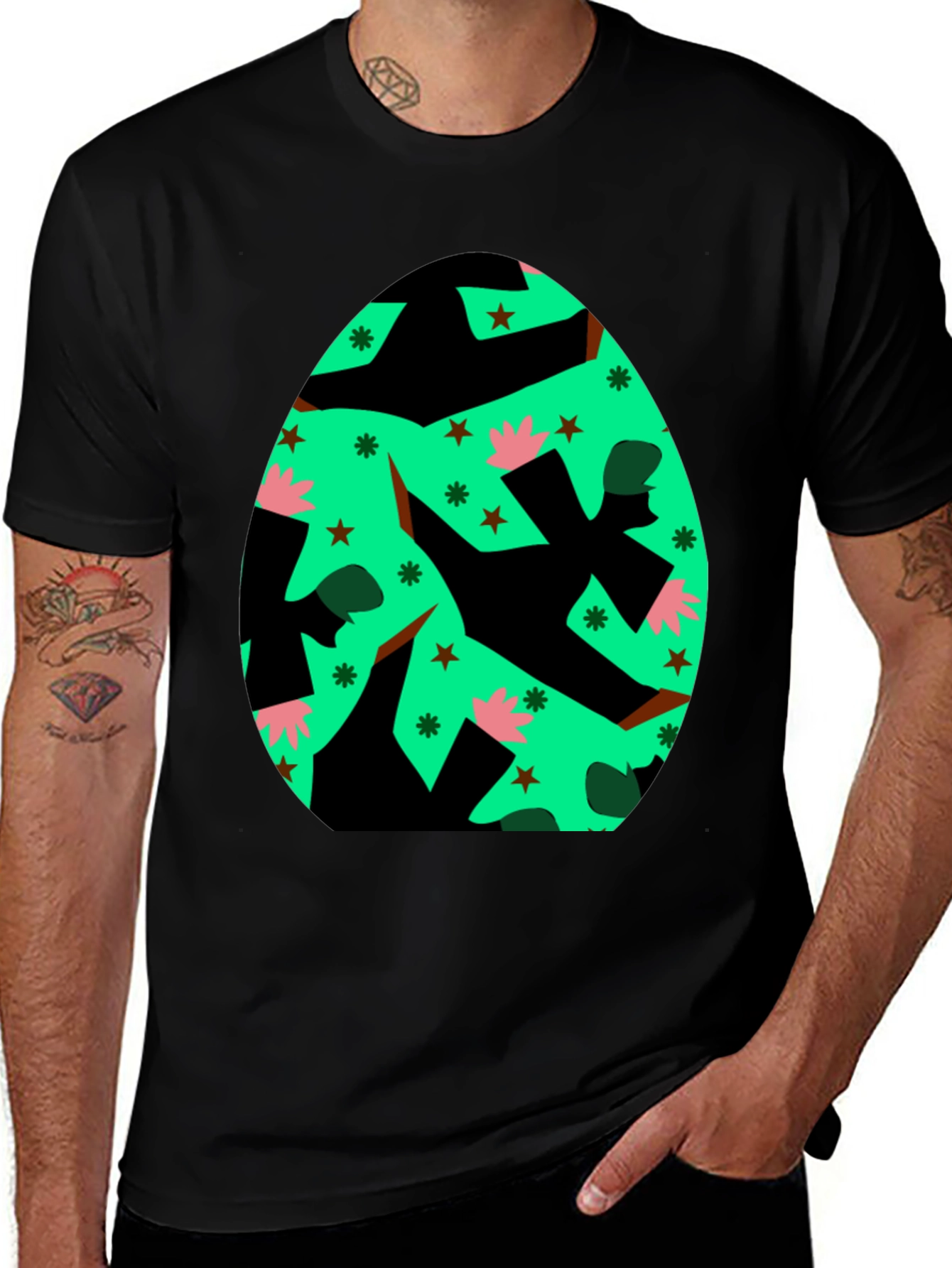 Novelty Easter Egg Graphic Tee - Black