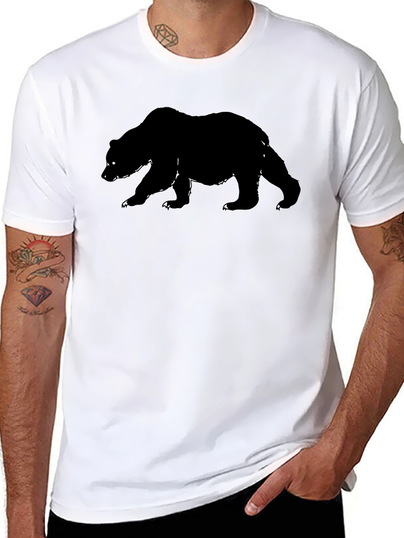 Mens Black Bear Graphic Crew Neck T-Shirt