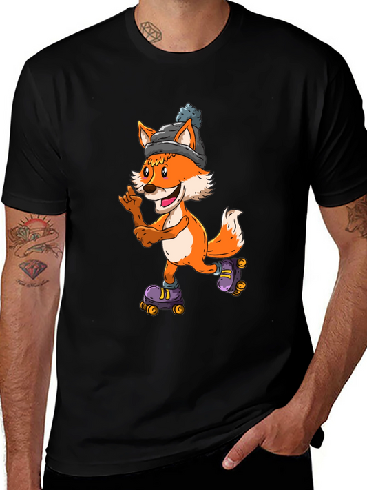 Cool Fox Roller Skating Black T-Shirt