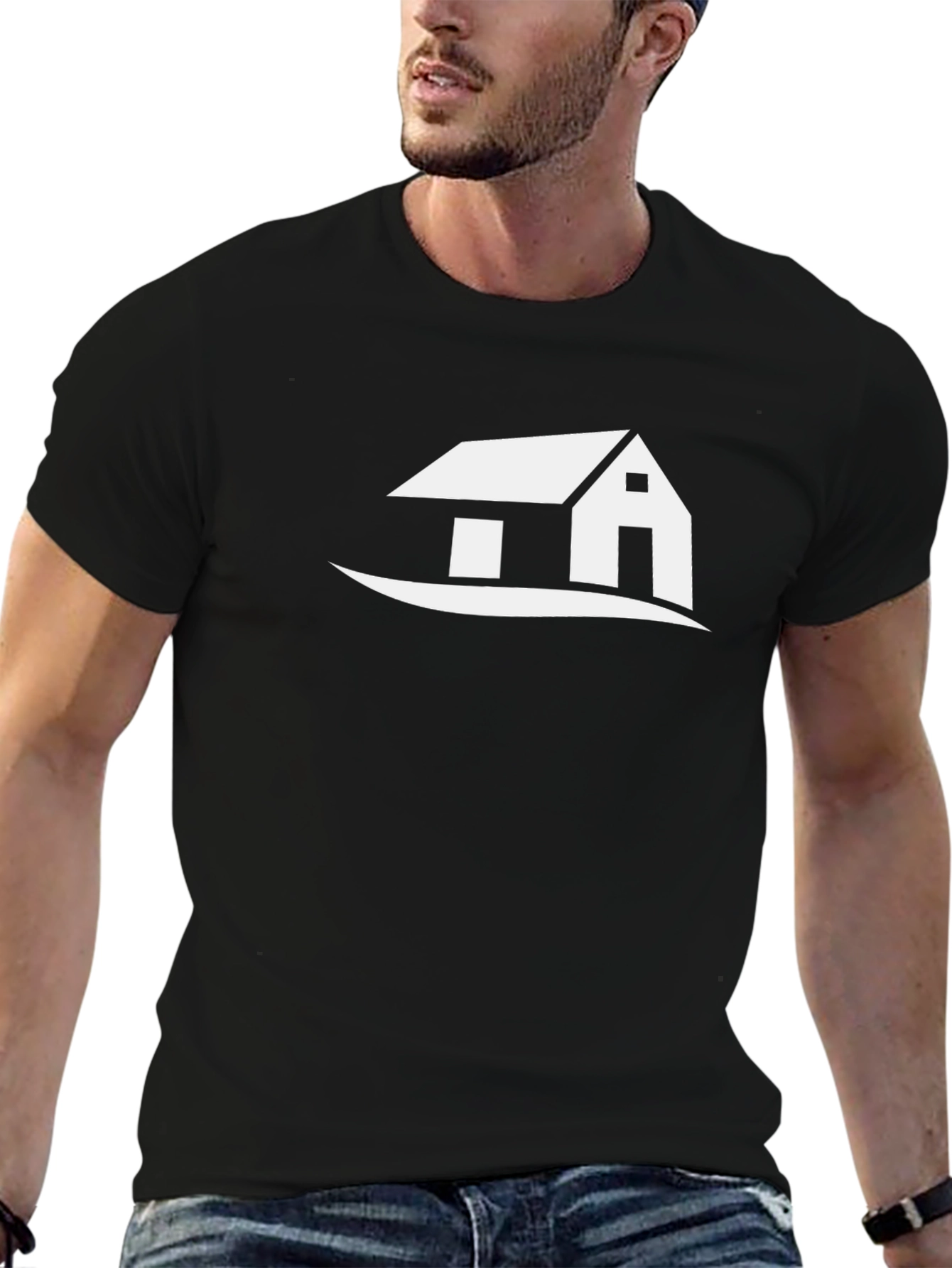 Modern House Graphic Tee - Black Cotton T-Shirt