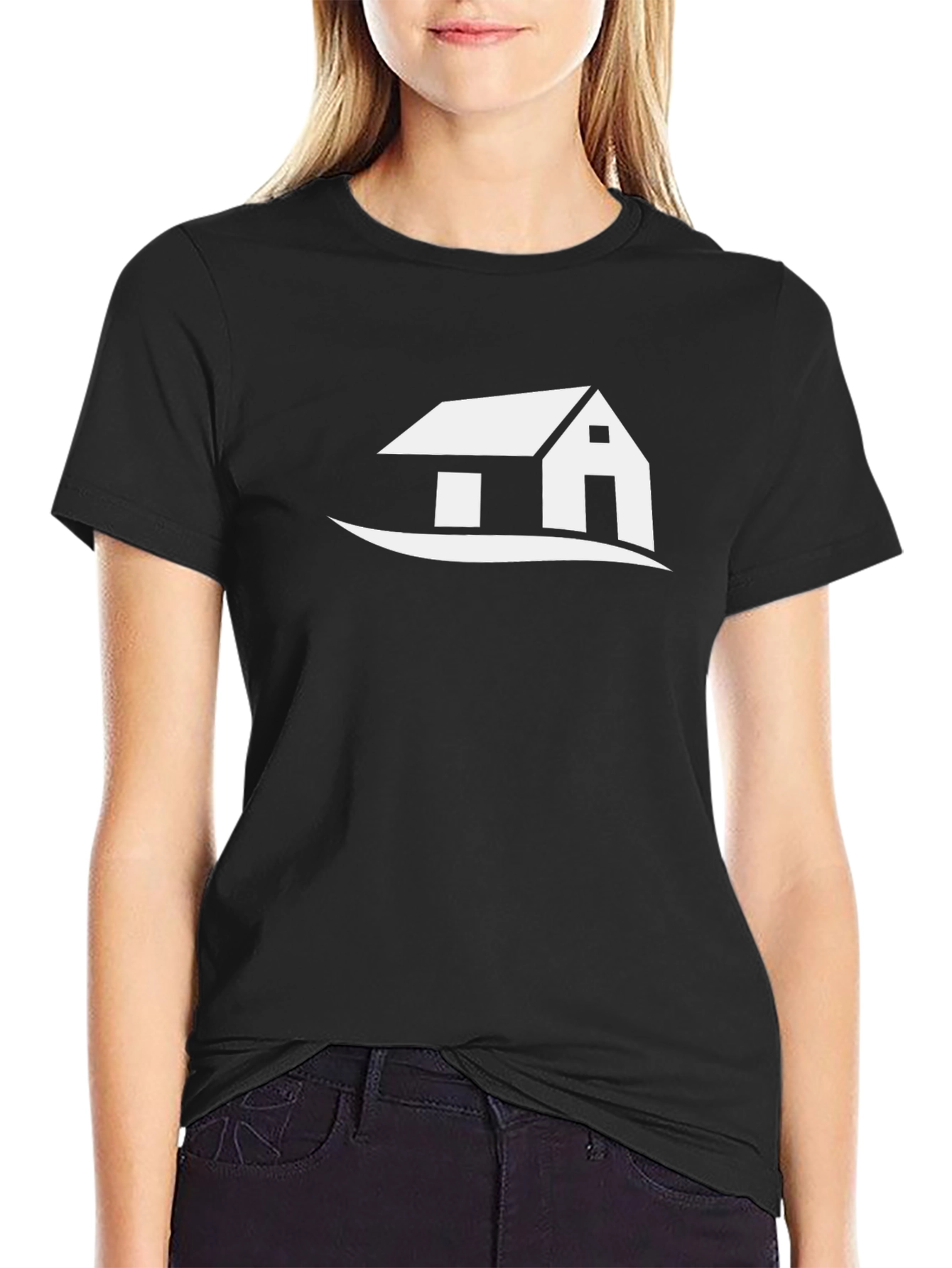 Modern House Graphic Tee - Black Cotton T-Shirt