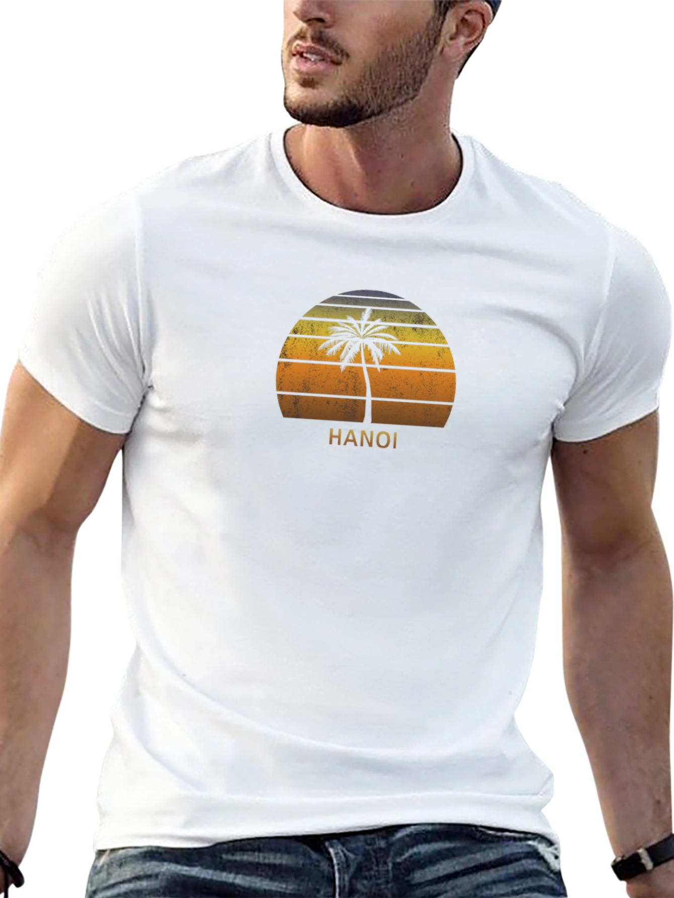 Hanoi Sunset Palm Tree Graphic Tee - Black