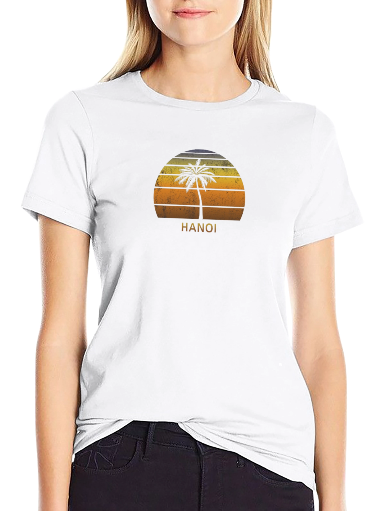 Hanoi Sunset Palm Tree Graphic Tee - Black