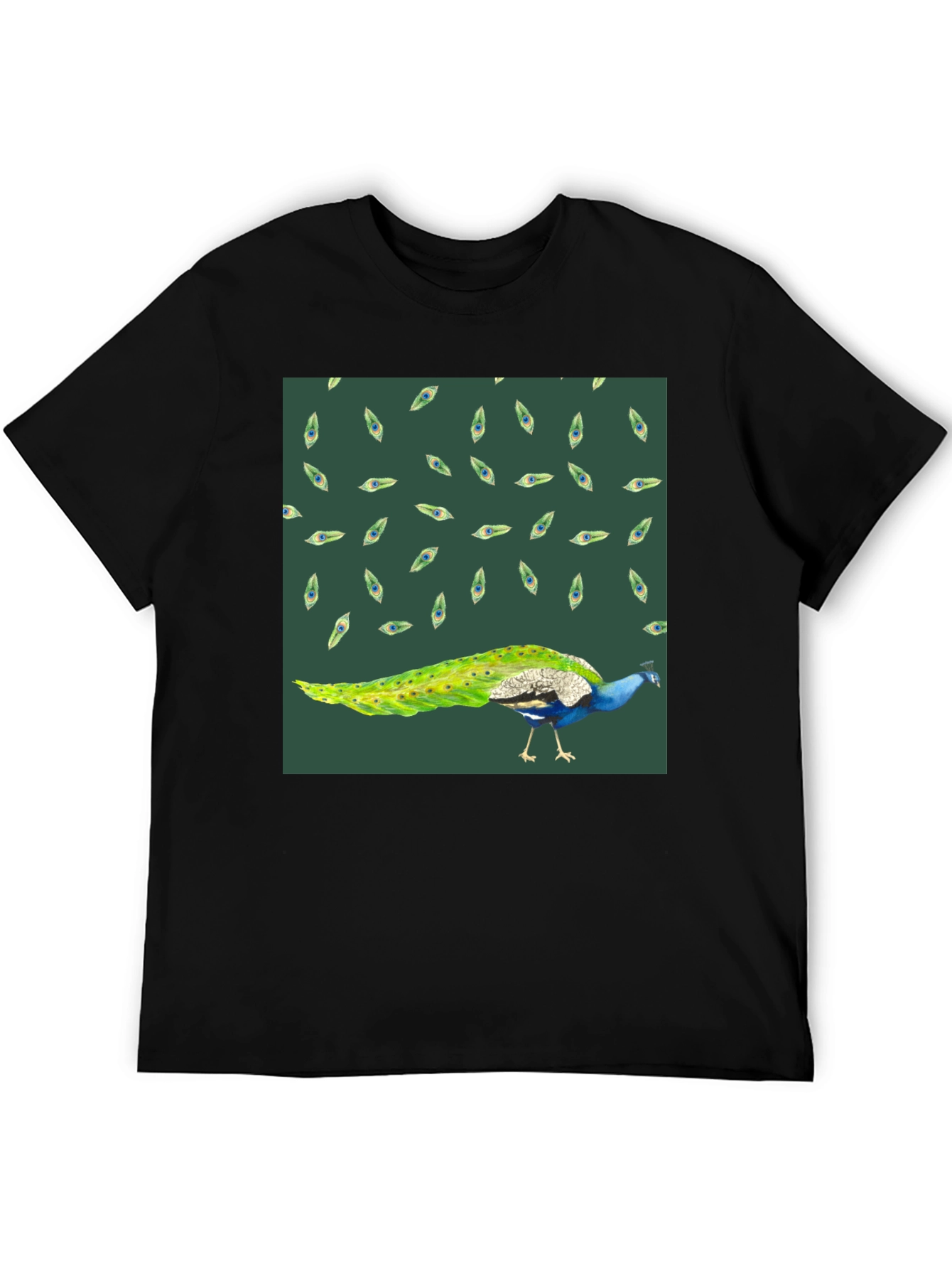 Peacock Patterned Black T-Shirt