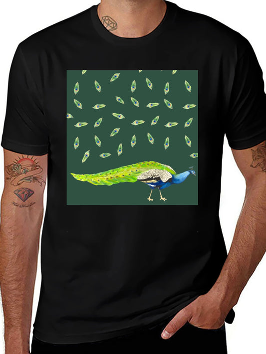 Peacock Patterned Black T-Shirt
