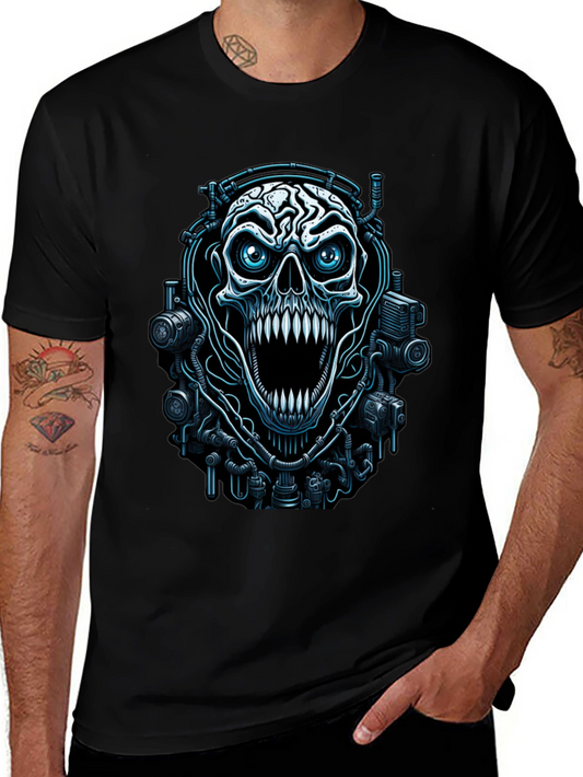 Cyber Skull Graphic Black T-Shirt