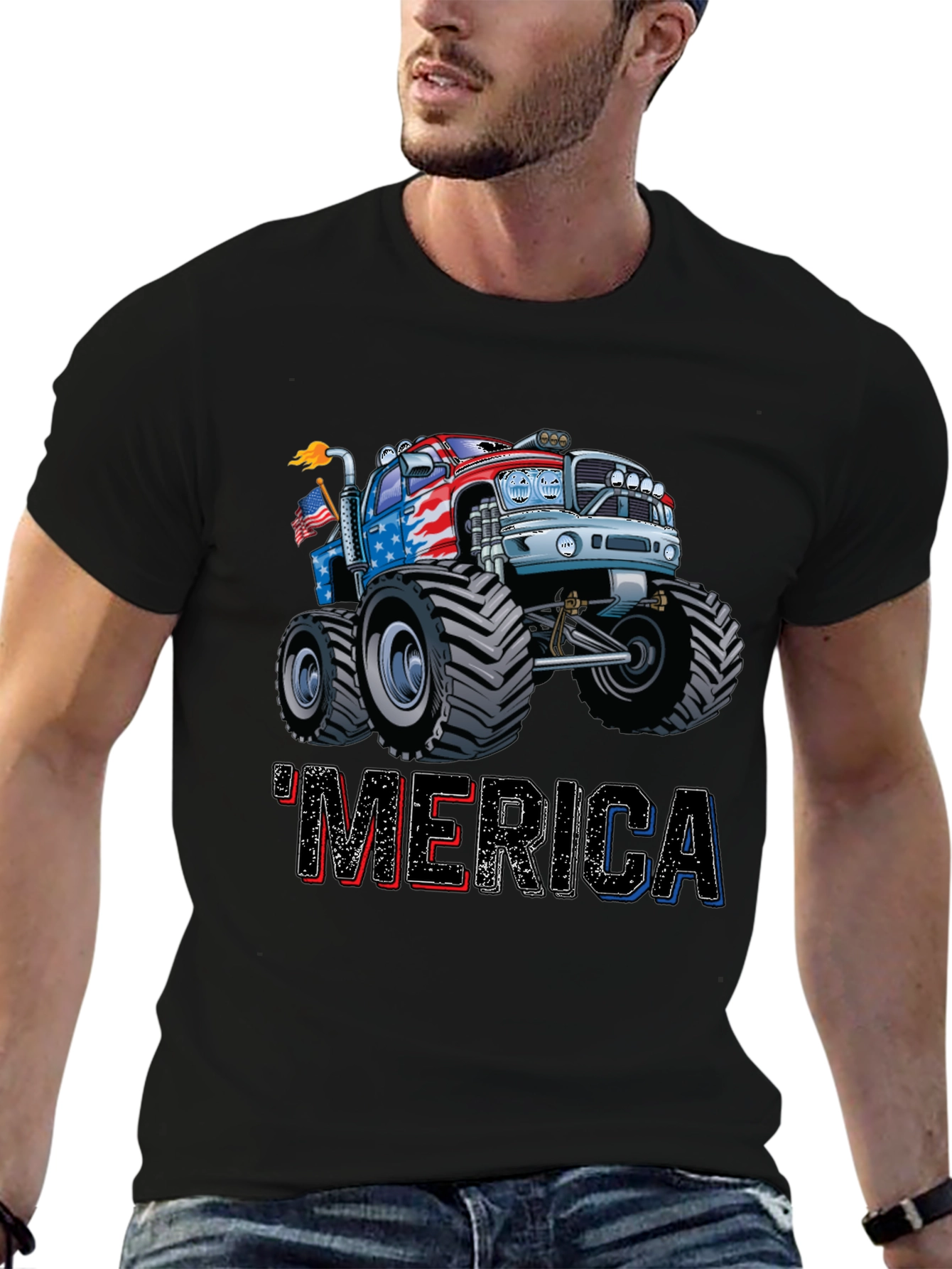 Patriotic Merica Monster Truck Graphic Tee