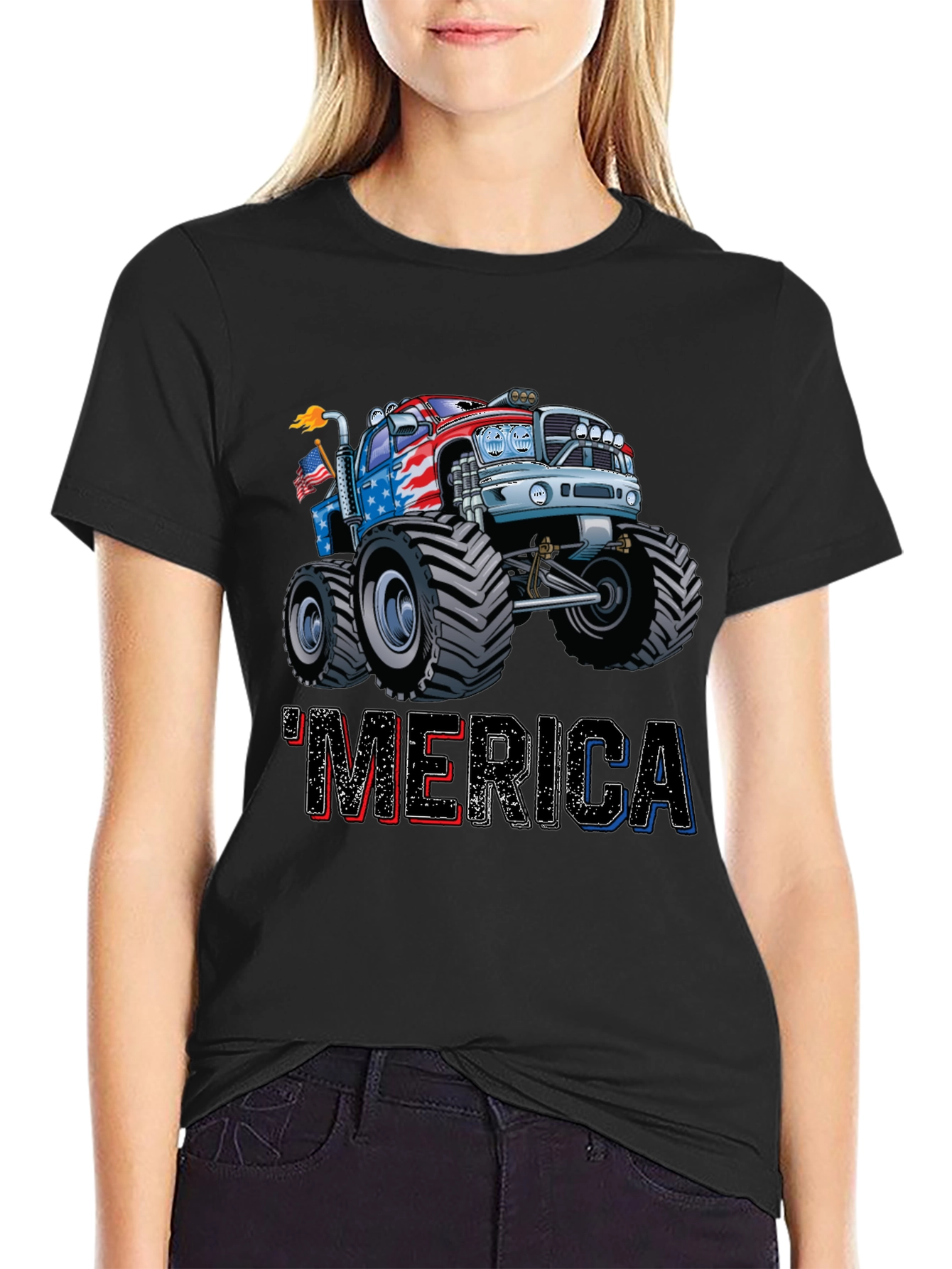 Patriotic Merica Monster Truck Graphic Tee
