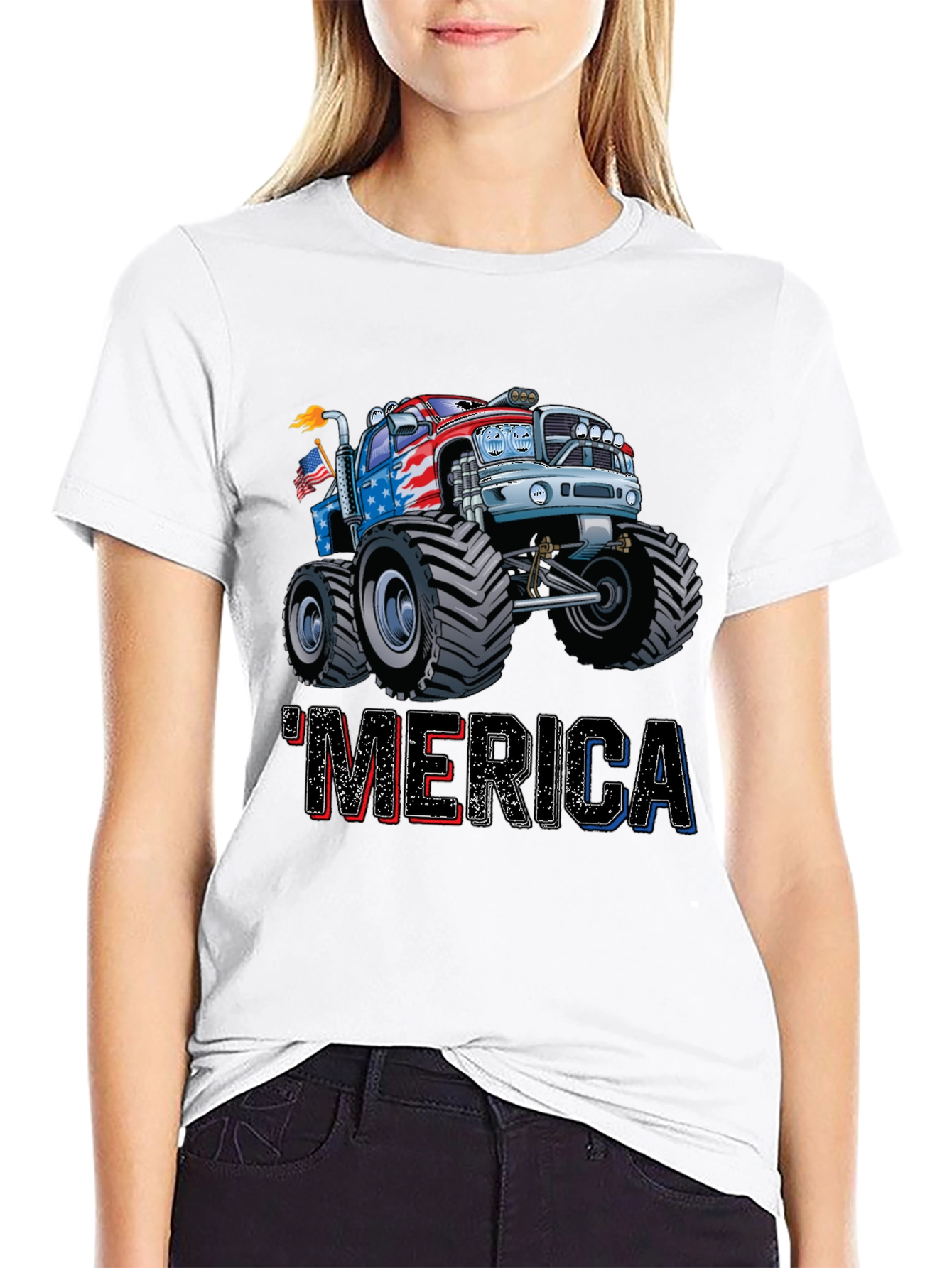 Patriotic Merica Monster Truck Graphic Tee