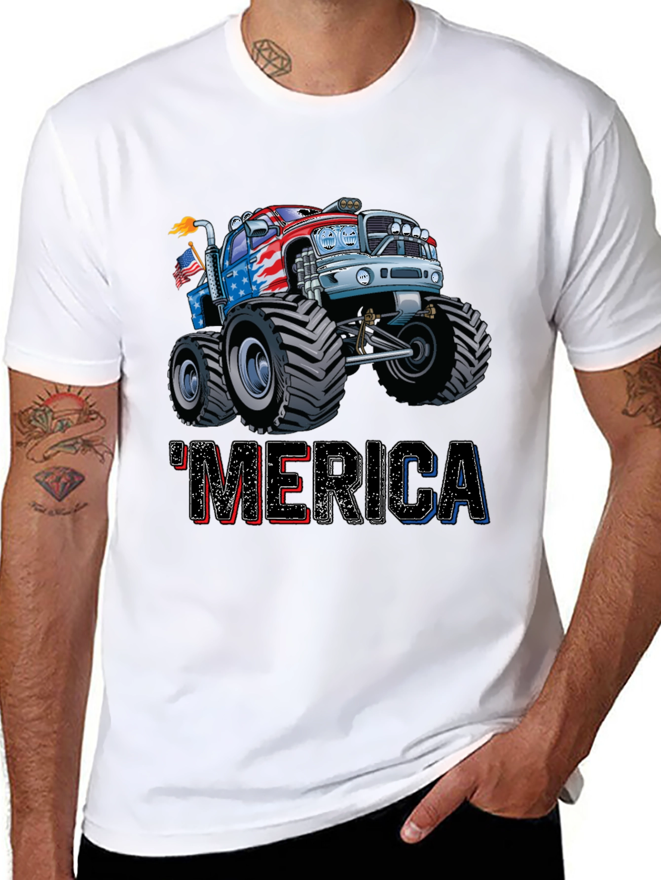 Patriotic Merica Monster Truck Graphic Tee