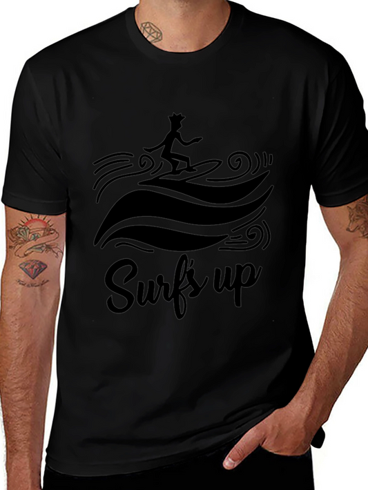 Surfs Up Graphic Tee - Black Cotton T-Shirt