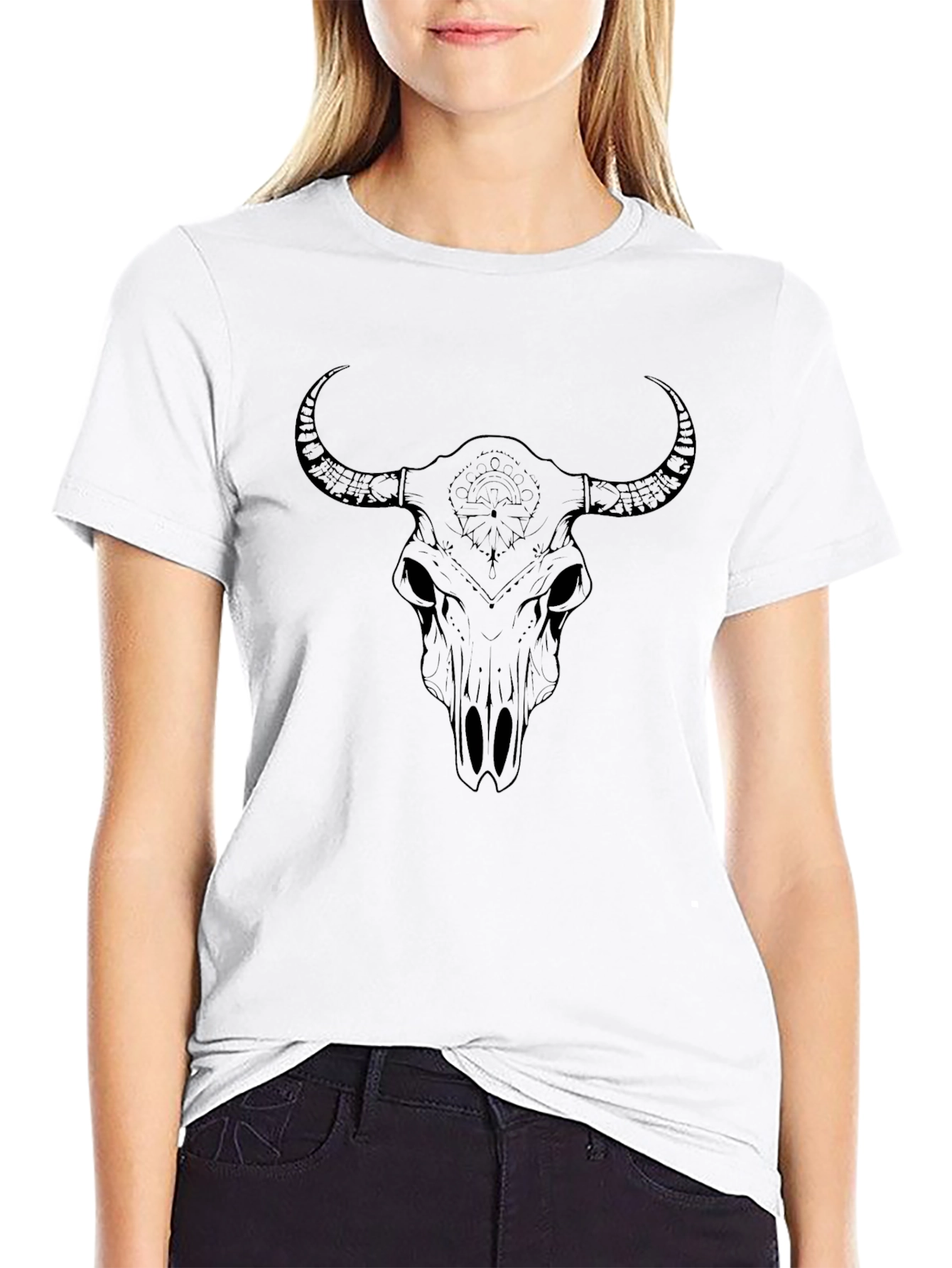 Bull Skull Graphic Tee - Black Cotton