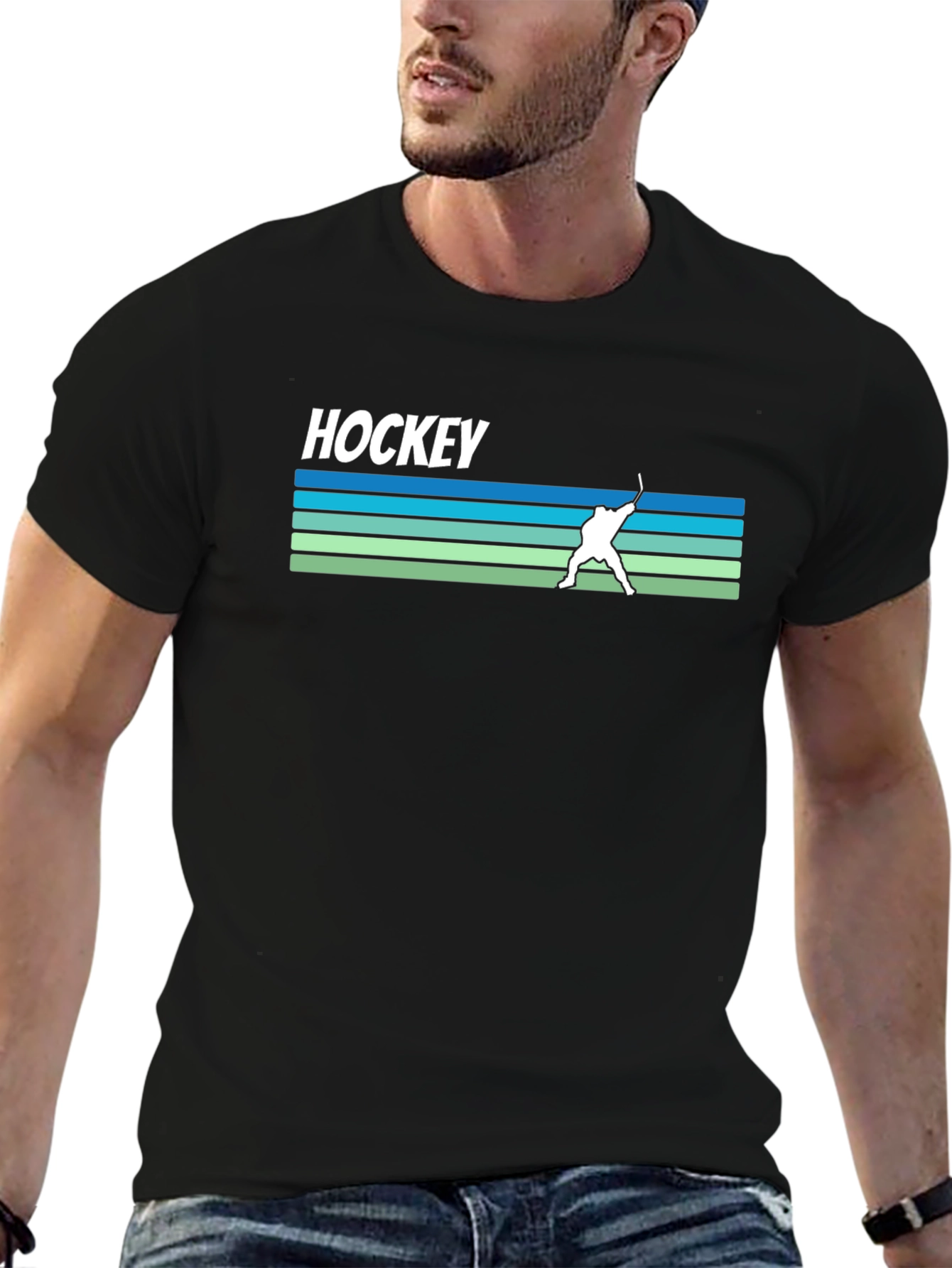 Hockey Retro Striped Tee - Black Cotton T-Shirt