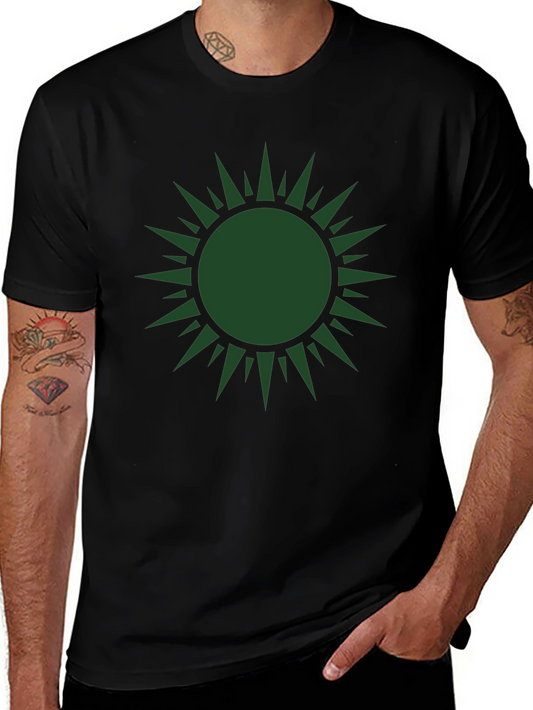 Green Sunburst Graphic Black T-Shirt
