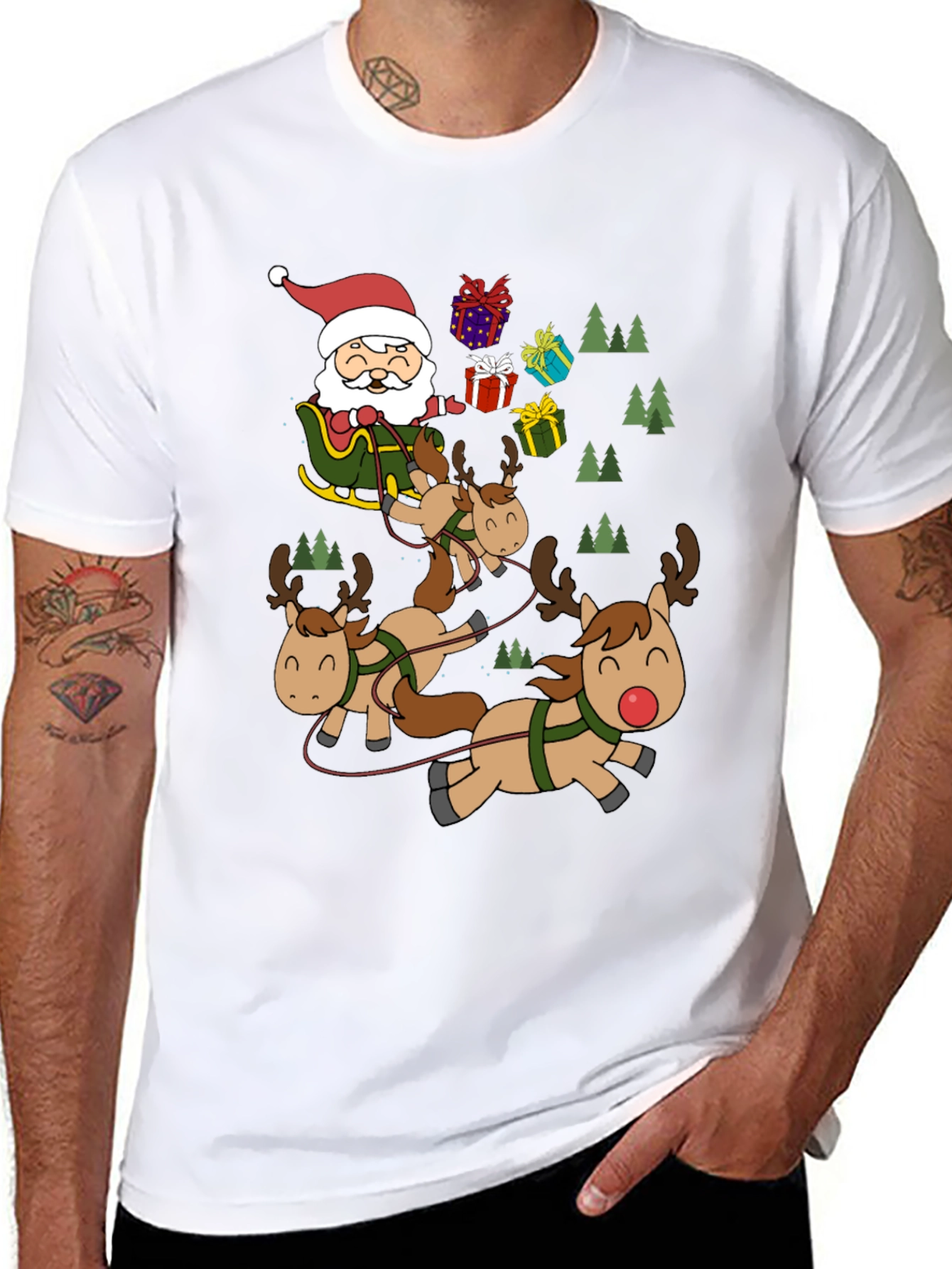 Santas Reindeer Crew Neck T-Shirt