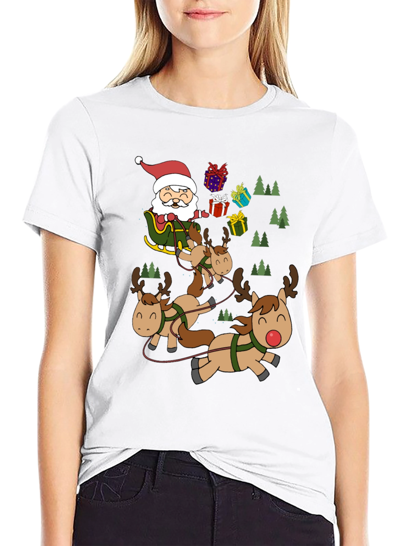 Santas Reindeer Crew Neck T-Shirt