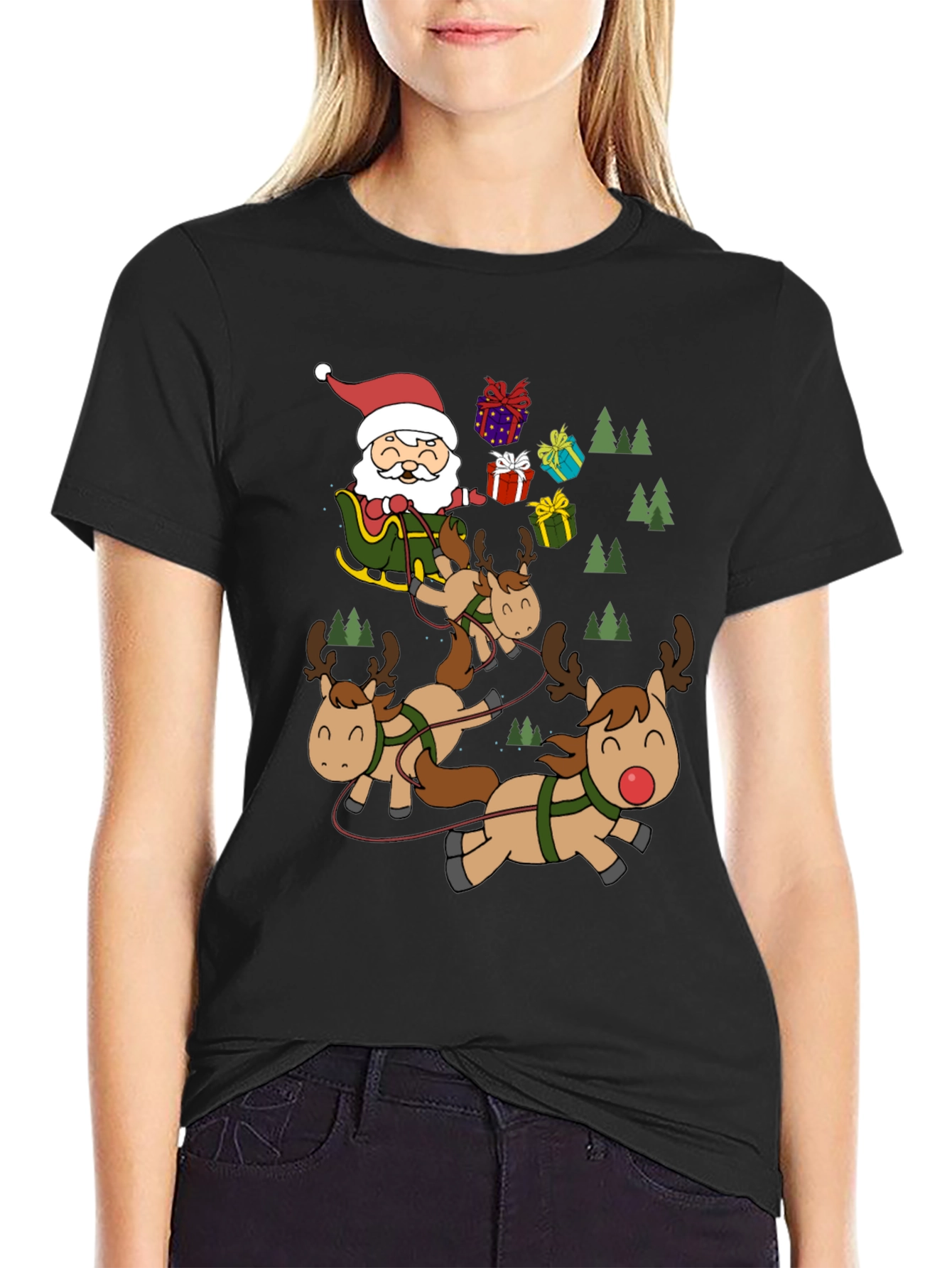 Santas Reindeer Crew Neck T-Shirt