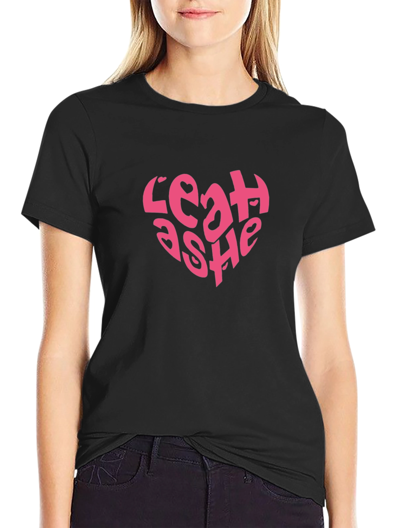 Leah Ashe Pink Heart Black T-Shirt