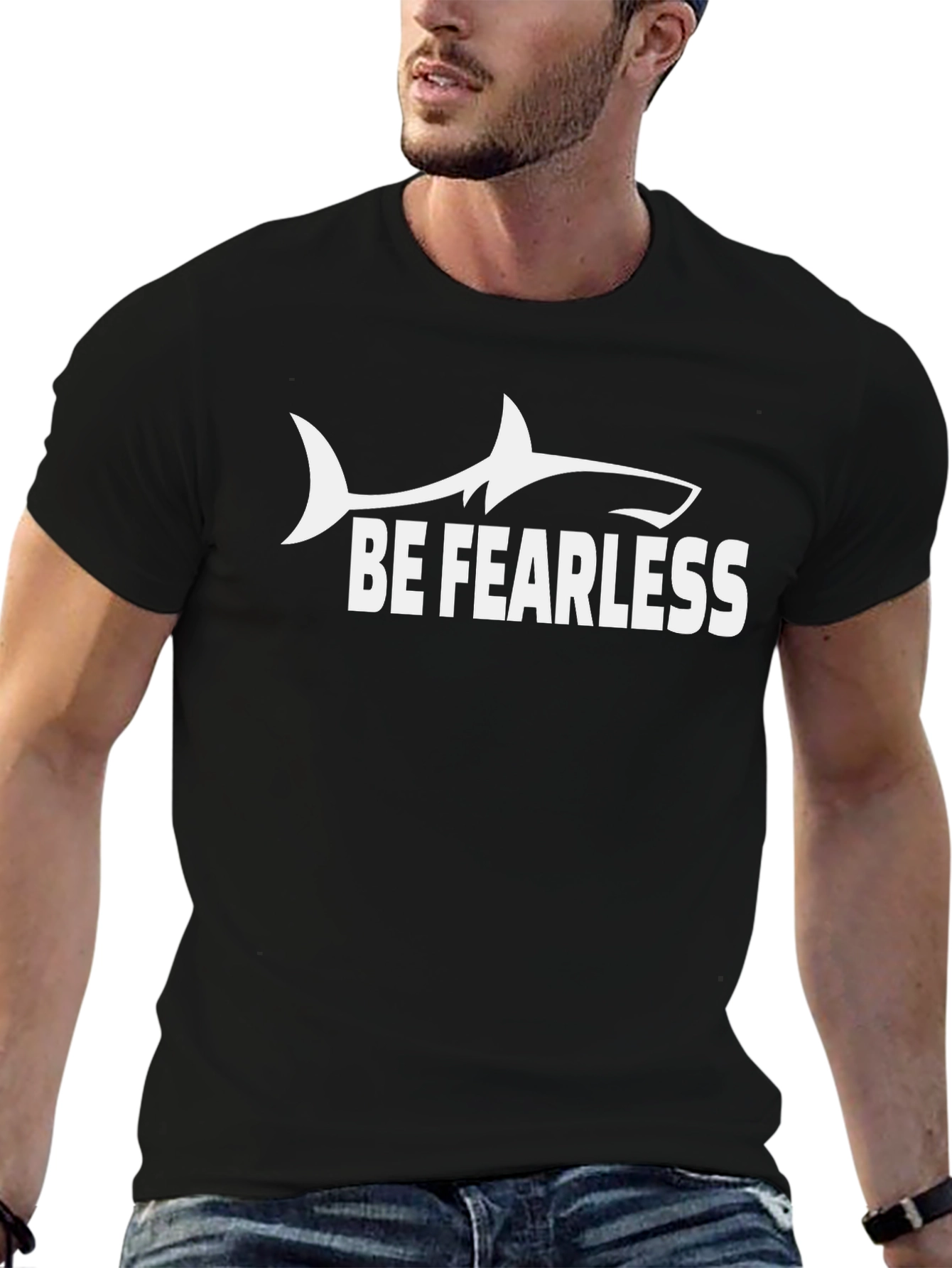 Be Fearless Shark Graphic Tee - Black Cotton T-Shirt