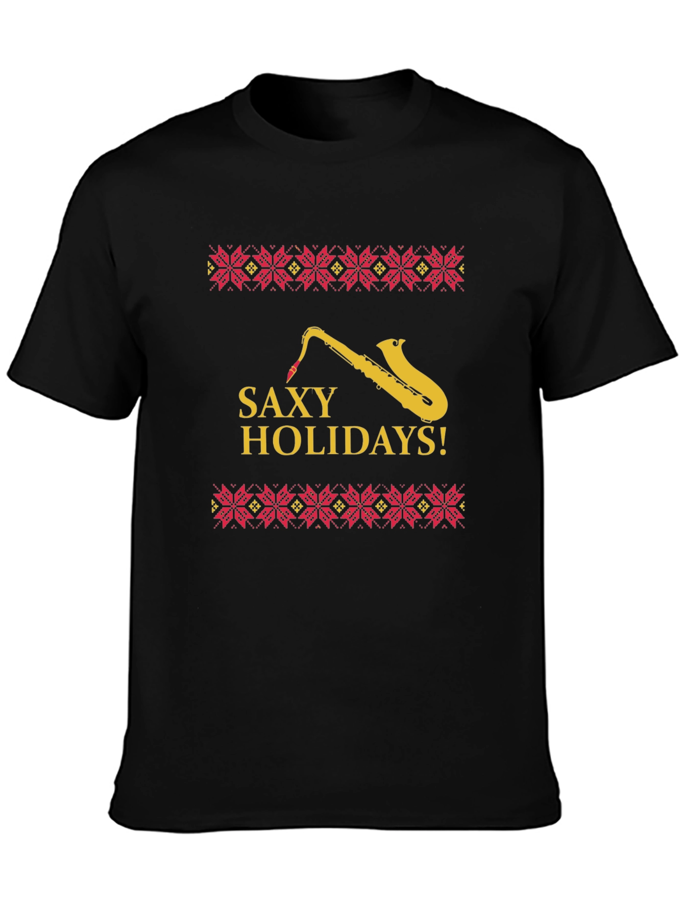 Saxy Holidays Black T-Shirt - Unique Christmas Design