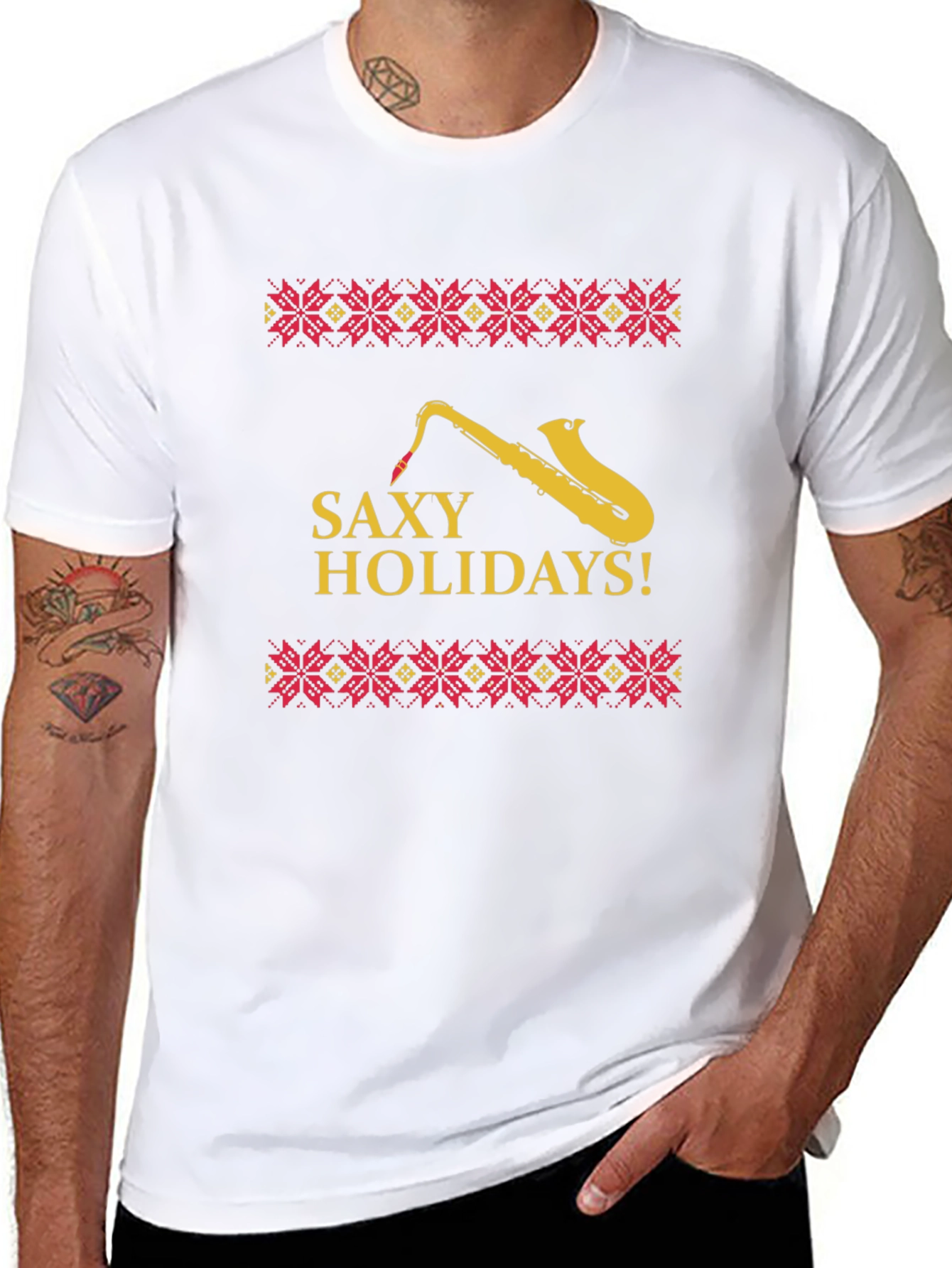 Saxy Holidays Black T-Shirt - Unique Christmas Design