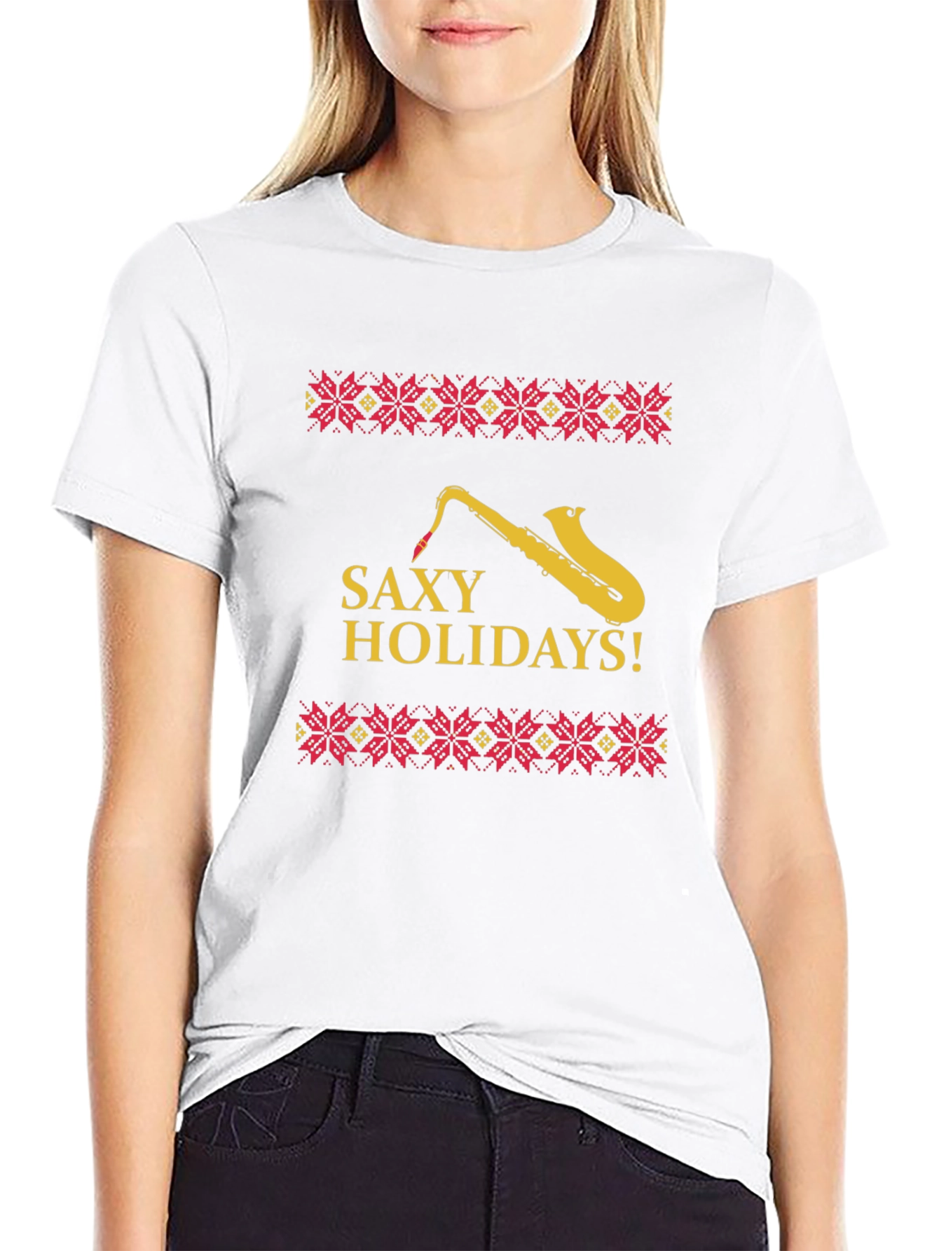 Saxy Holidays Black T-Shirt - Unique Christmas Design