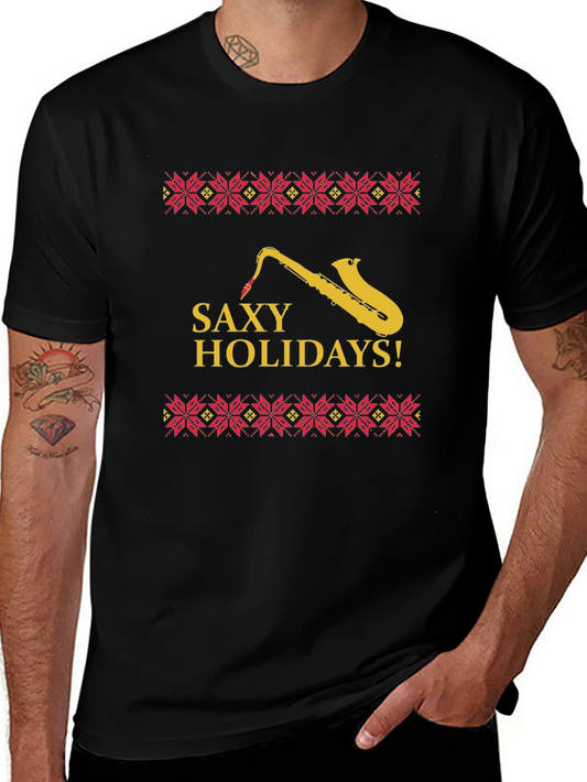 Saxy Holidays Black T-Shirt - Unique Christmas Design