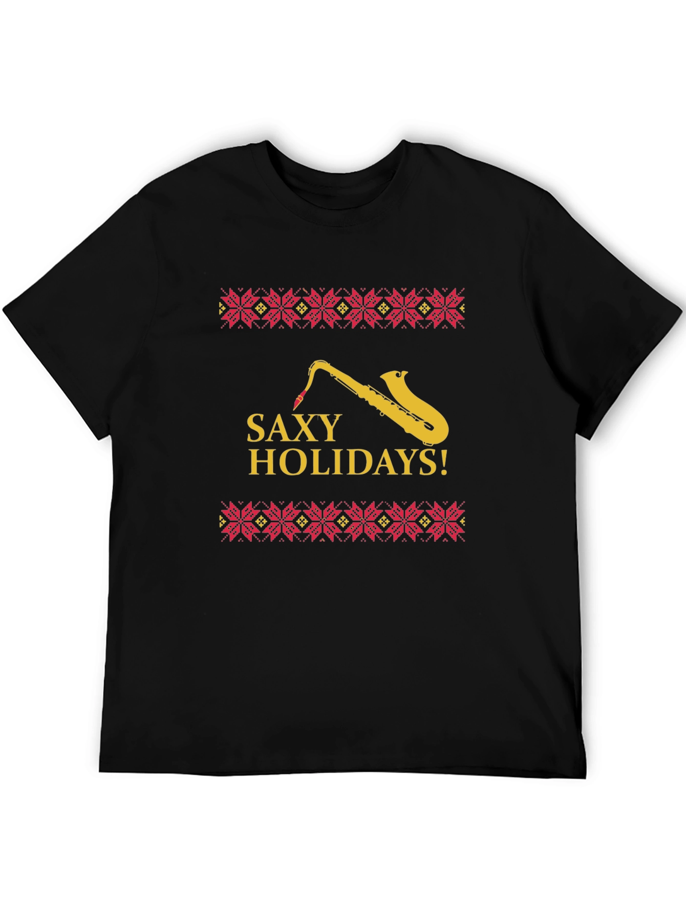 Saxy Holidays Black T-Shirt - Unique Christmas Design