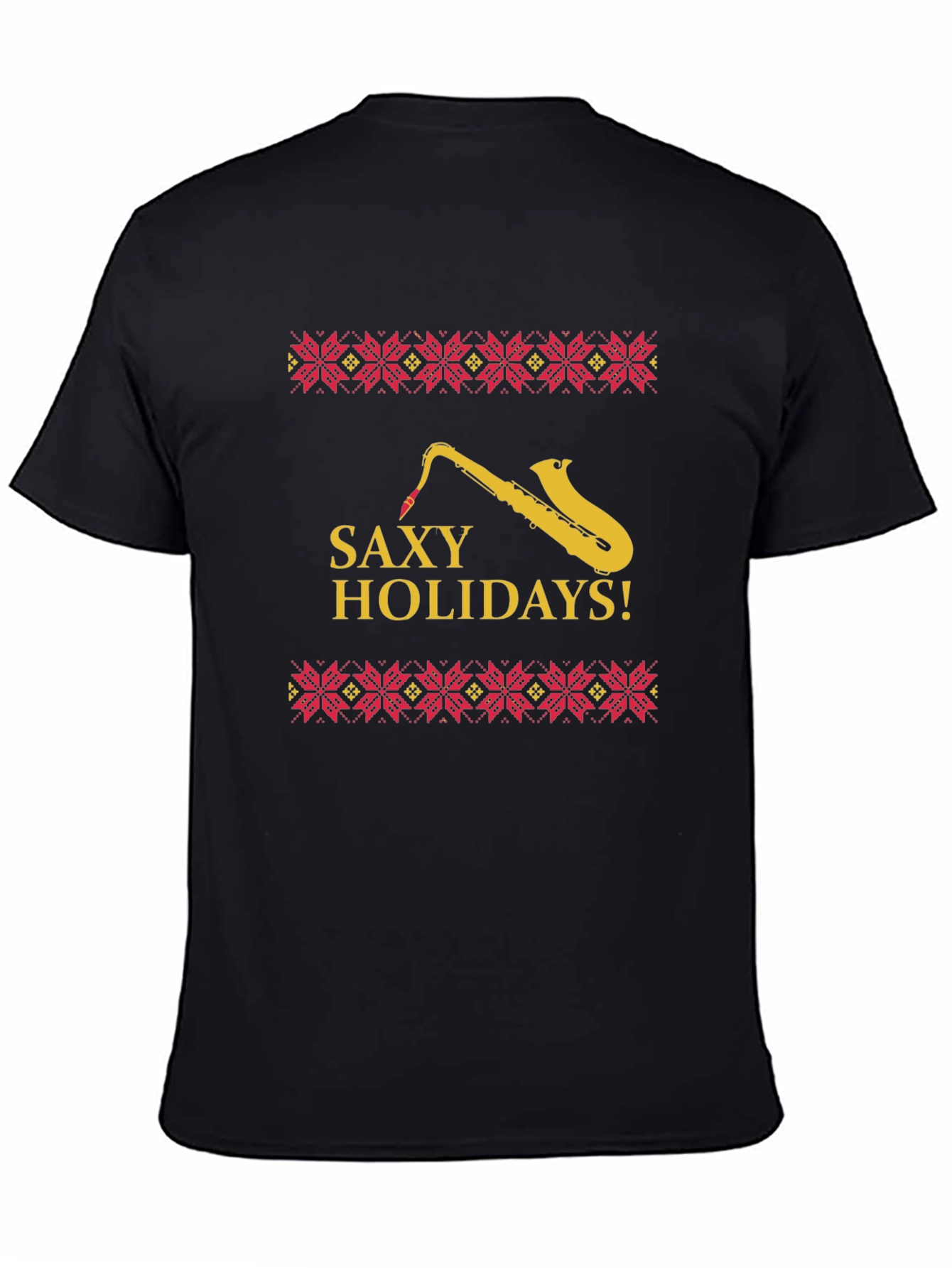 Saxy Holidays Black T-Shirt - Unique Christmas Design
