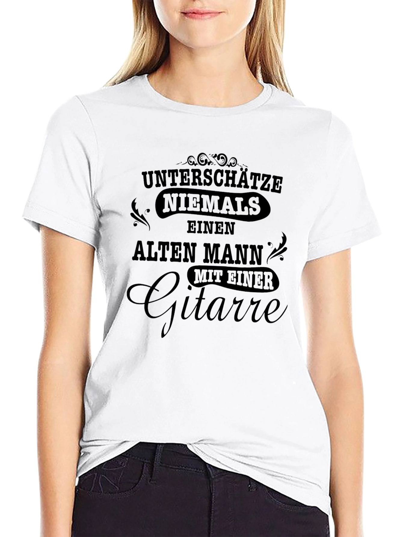 Never Underestimate Old Man Guitar Black Tee