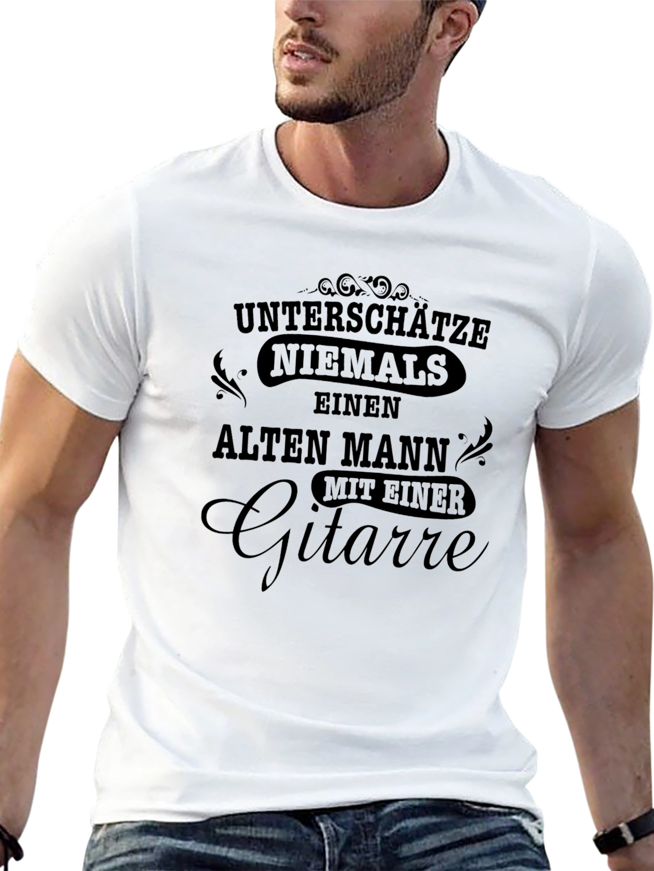 Never Underestimate Old Man Guitar Black Tee