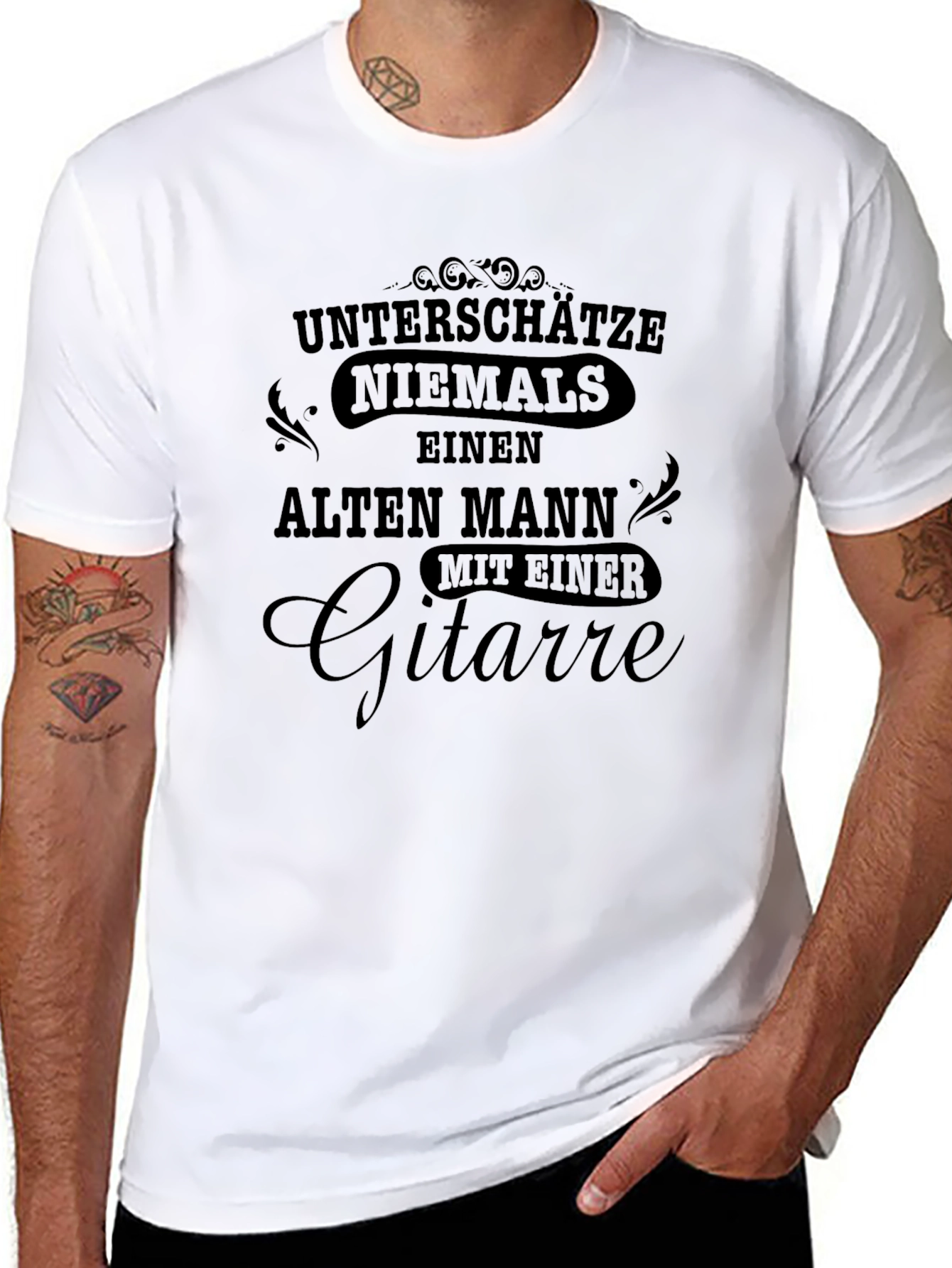 Never Underestimate Old Man Guitar Black Tee