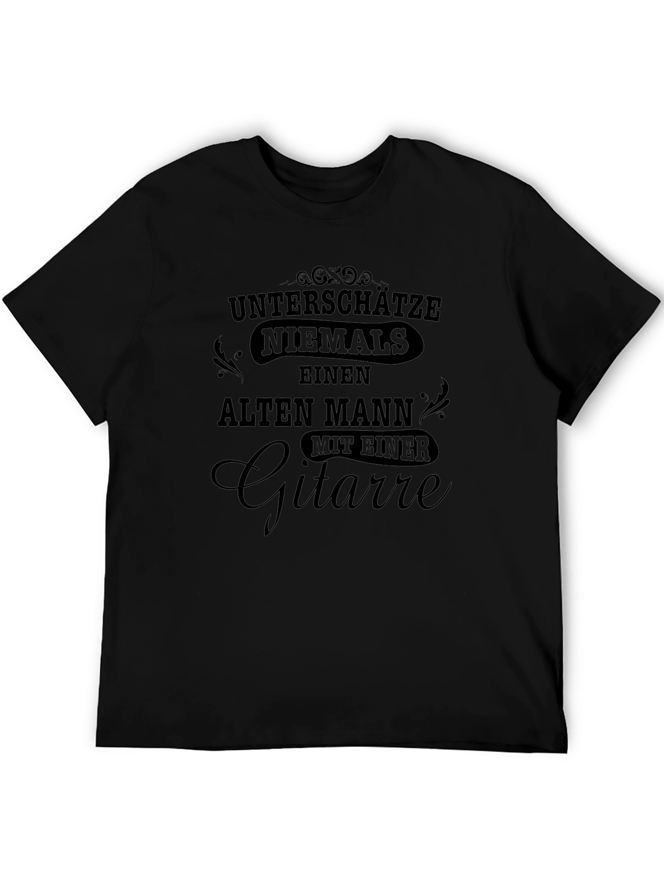Never Underestimate Old Man Guitar Black Tee