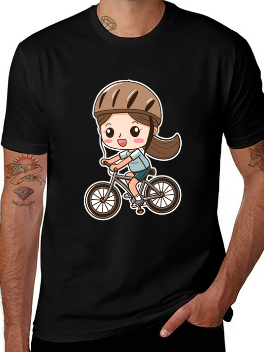 Cartoon Cyclist Graphic Tee - Fun Active Lifestyle Shirt