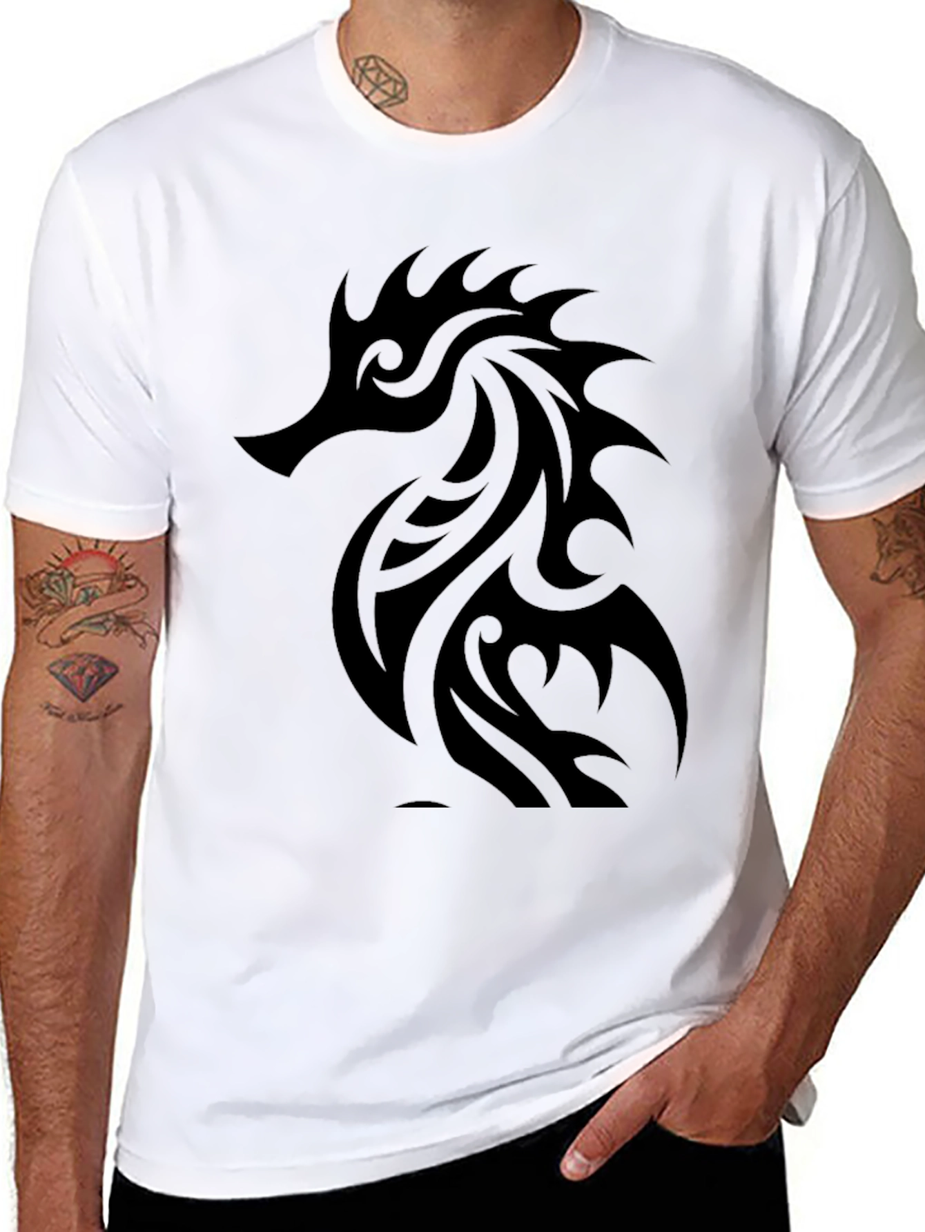 Tribal Seahorse Graphic Black T-Shirt
