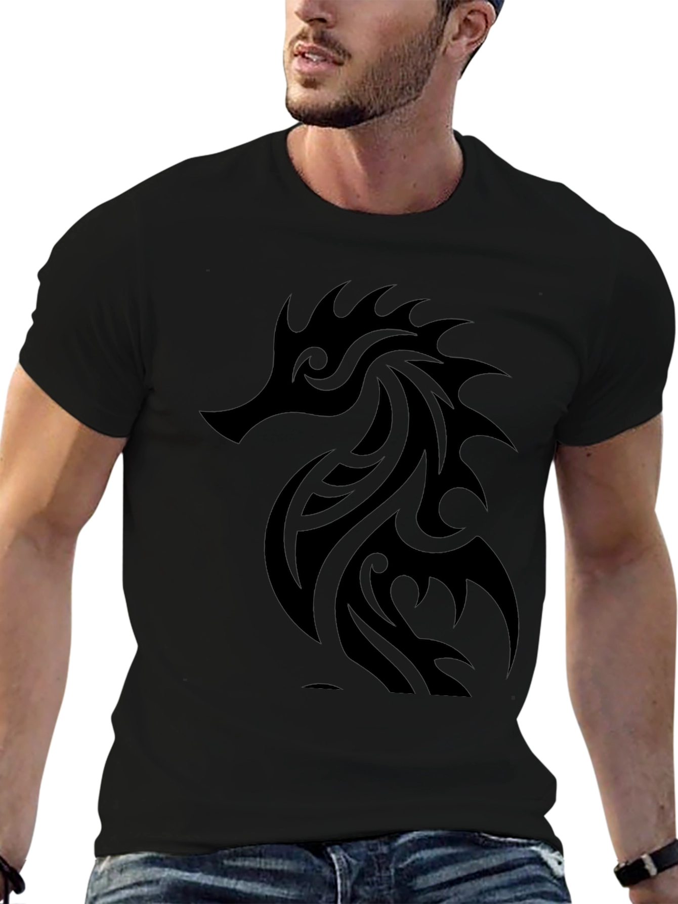 Tribal Seahorse Graphic Black T-Shirt
